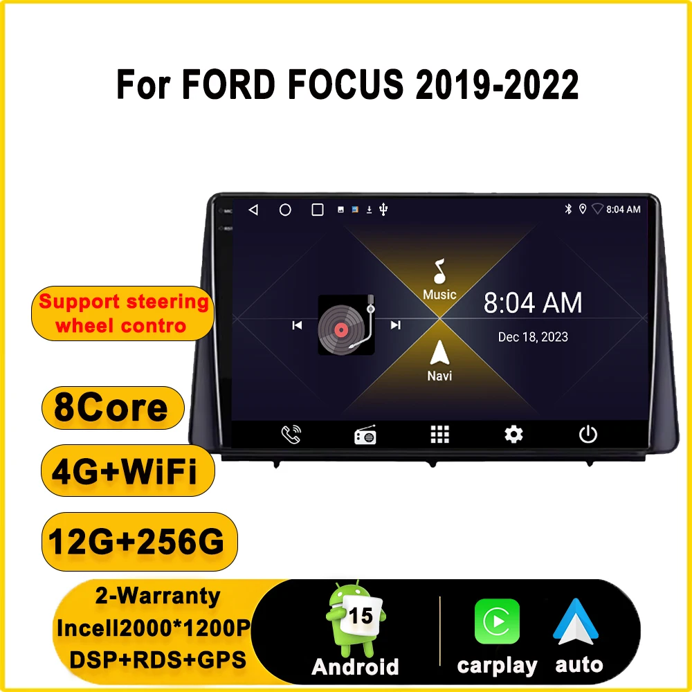 Android 15 Carplay pour FORD FOCUS 2019-2022 Android autoradio multimédia lecteur vidéo Navigation GPS caméra vidéo stéréo