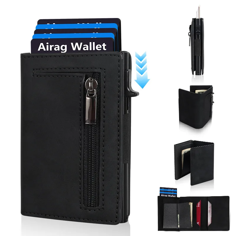 Porta carte di credito magnetico Portafoglio da uomo di lusso con blocco Rfid Portafoglio minimalista pop-up Porta carte di credito in pelle Portafoglio per uomo