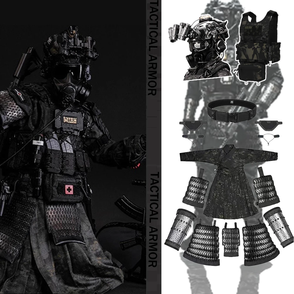 Armatura tattica in scala di drago Set di caschi softair Set di protezioni per cavaliere guerriero medievale Set di protezioni per il polso Protezione da combattimento samurai