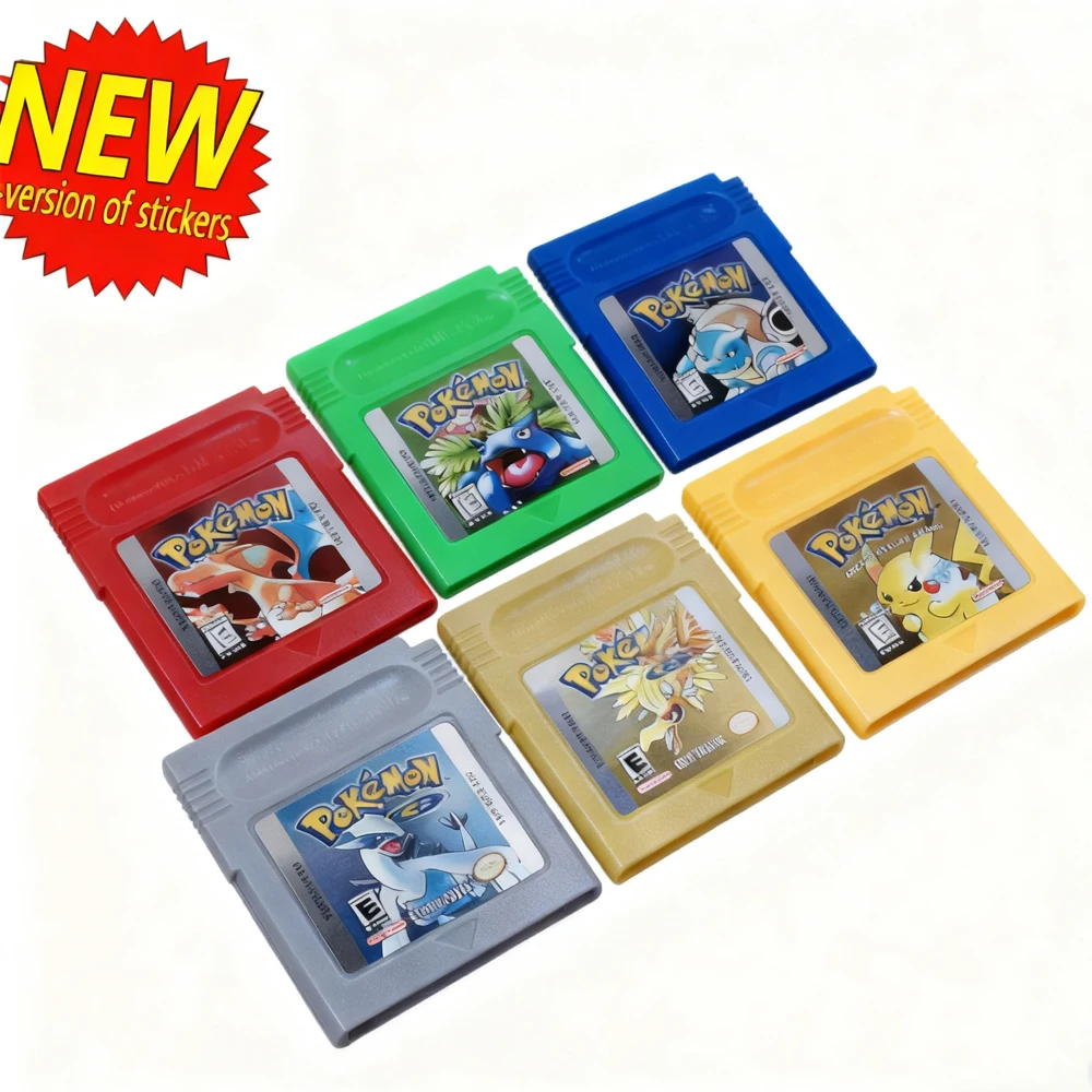 New Classics Pokemon GBC Game Cartridge Blue Red Crystal Game Mini Monsters Series 16 Bit Video Game Console Card English Langua