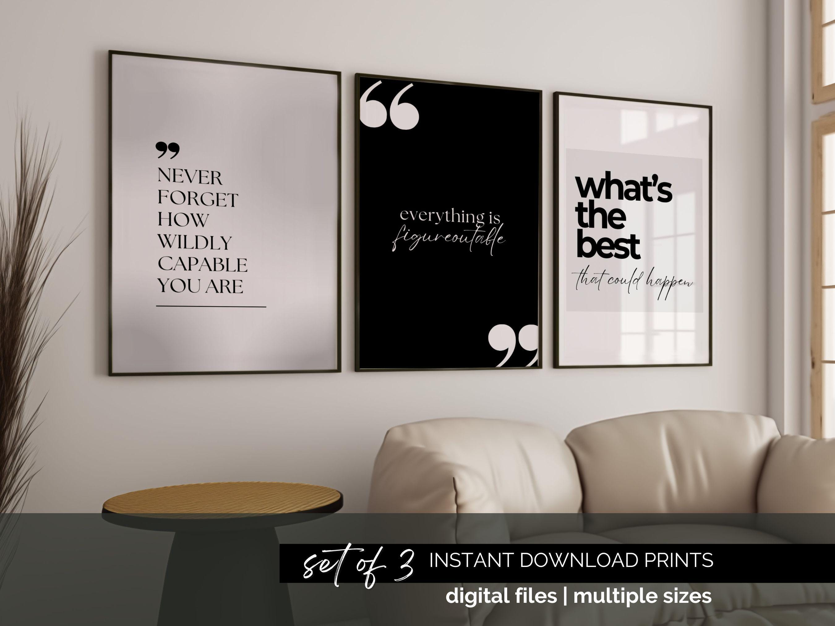 Set di 3 poster da parete con citazioni motivazionali, stampabili, in bianco e nero, per l'ufficio, decorazioni per la casa e l'ufficio per le donne