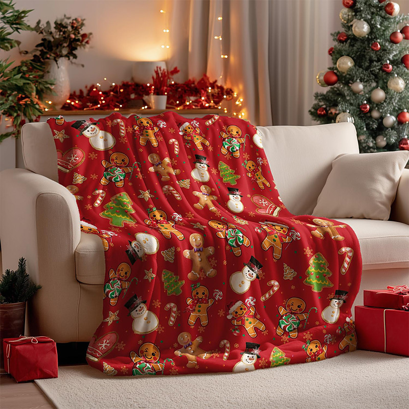 Christmas Blanket Fleece Throw Blanket for Couch Plaid Gingerbread Man Cute 3D Sofa Bed Decorative Warm Blanket Movie Home Decor