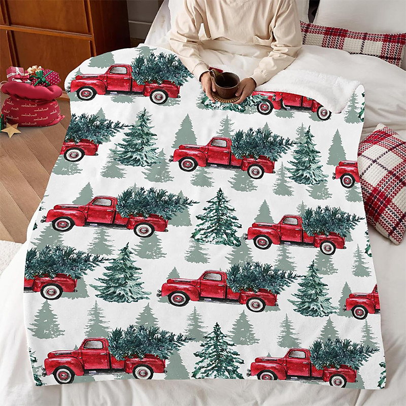 Christmas Blanket Fleece Throw Blanket for Couch Car Christmas Tree Novelty Funny Vintage Cute 3D Sofa Bed Decorative Warm Blanket Movie Home Decor