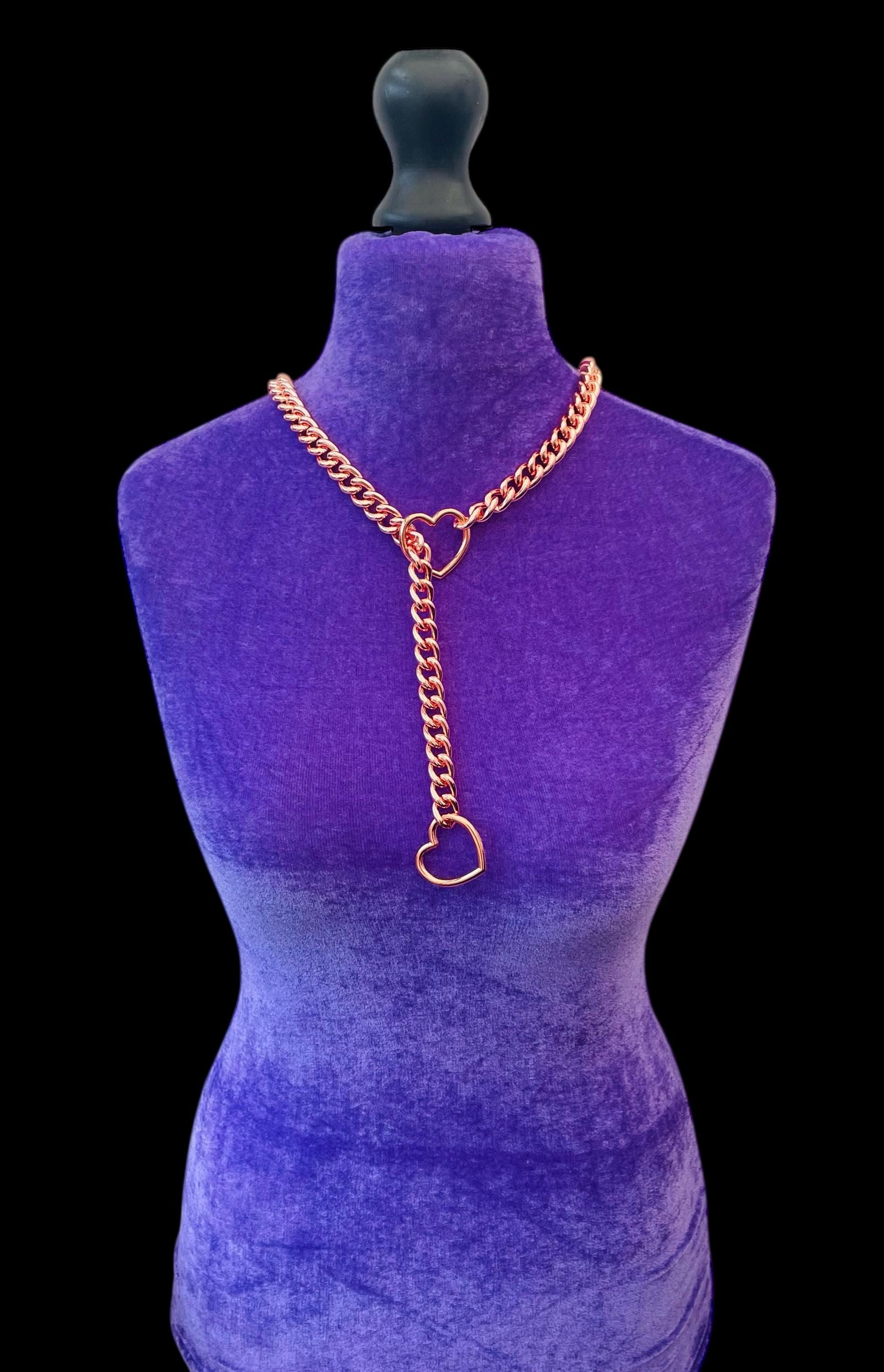 Collana girocollo a catena scorrevole / Collana / Collana girocollo a cuore / Collana girocollo in lega senza nichel color oro rosa con catena a cuore