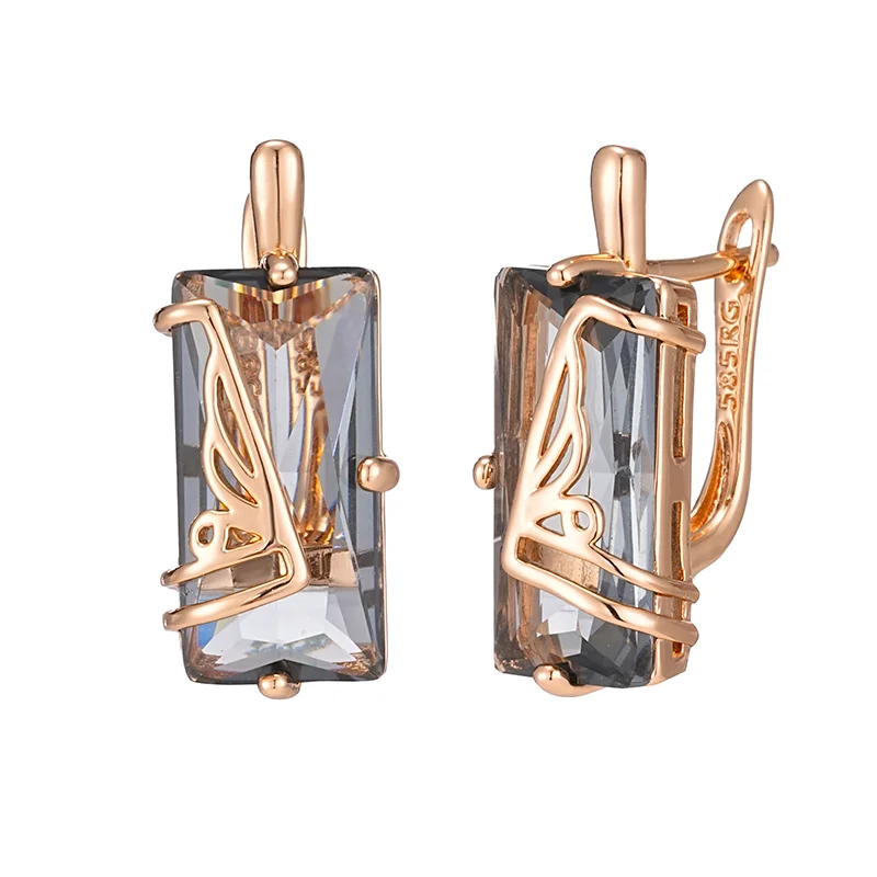 Wbmqda Damen-Ohrringe mit grauem Stein, lange Tropfenohrringe aus 585er Roségold, einzigartiger Dubai-Schmuck Image