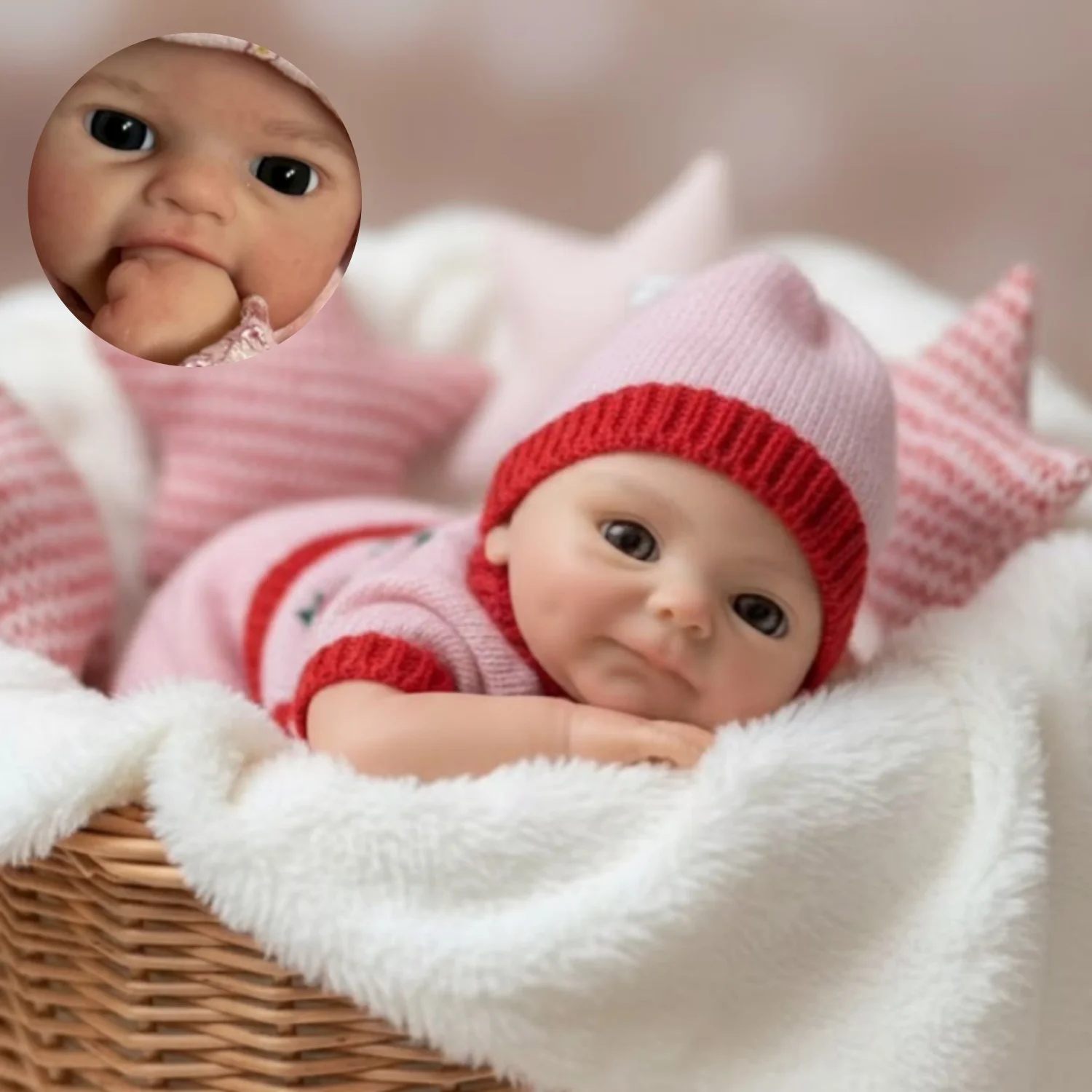 AnjoDoll 13 Zoll Smily Silikon-Mädchen & -Junge, Vollsilikon-Reborn-Puppe, realistisches Puppenspielzeug für Geschenke, Muñeca Reborn