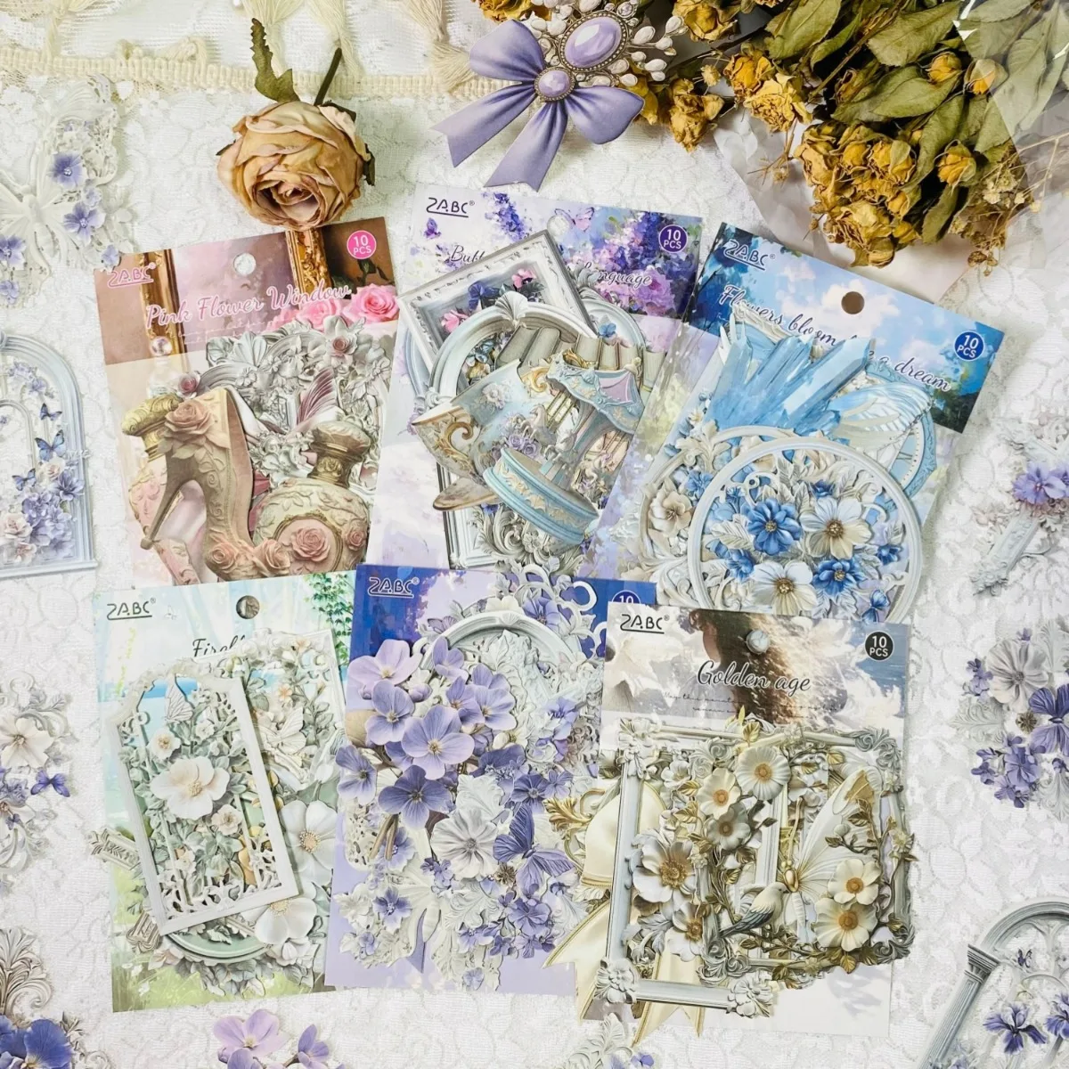 Journamm 10 Blatt hohles Papier, dekoratives Material, Vintage-Set, Scrapbook-Aufkleber, hohler Blumenrahmen, Collage, Handbuch-Aufkleber Image