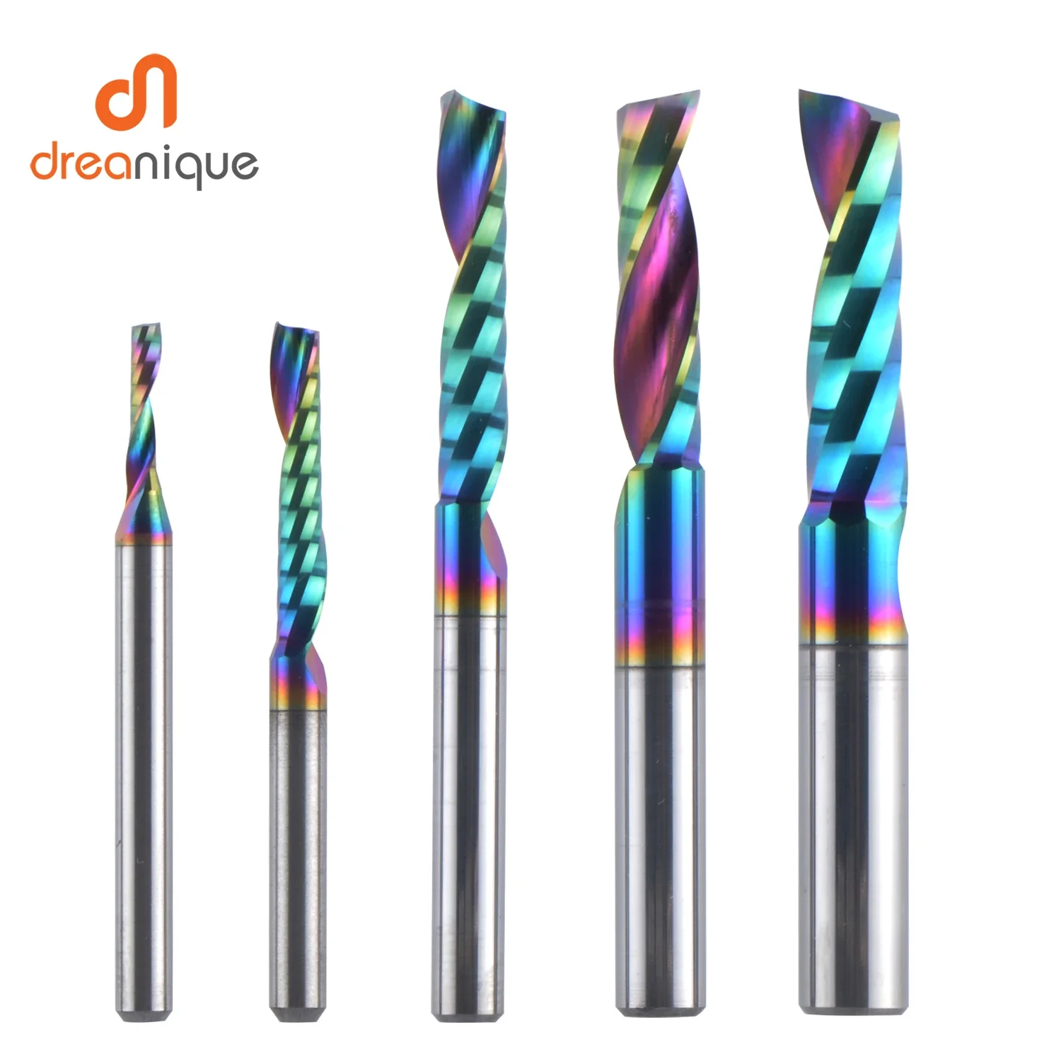 DREANIQUE 1PC Einzelflöte Spiralschaftfräser 3,175, 4, 5, 6,8mm Al Mühle 3D Gravur Holzbearbeitung Acryl DLC Beschichtung Image