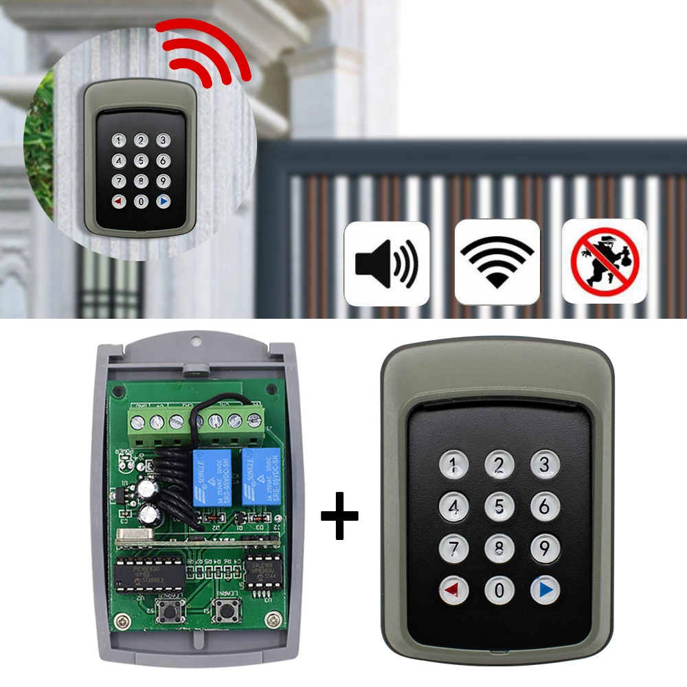 Garage Zugangskontrolle Passwort 2CH 433,92 MHz Garagentor Empfänger Drahtlose Tastatur Sender Automatische Tor Türöffner Image