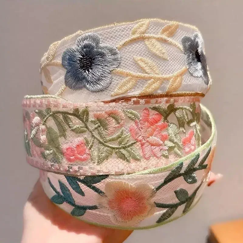 New One Pack Elegantes, mit Chiffon besticktes Blumen-Stirnband – Süßes Blumen-Kopftuch, Haargummi, Damenmode-Haar-Accessoires 2025