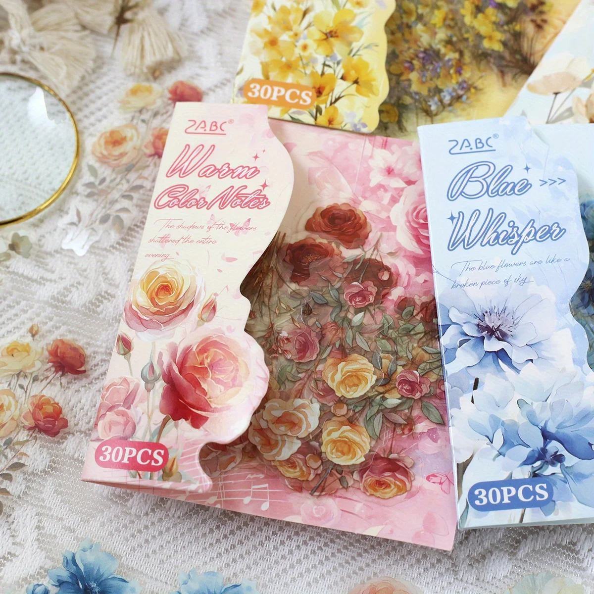 30 Stück Scrapbook-Aufkleber, florale Muster, PET-Aufkleber, DIY, Scrapbooking, Collage, Dekor, Junk-Journal, Ästhetik-Aufkleber Image