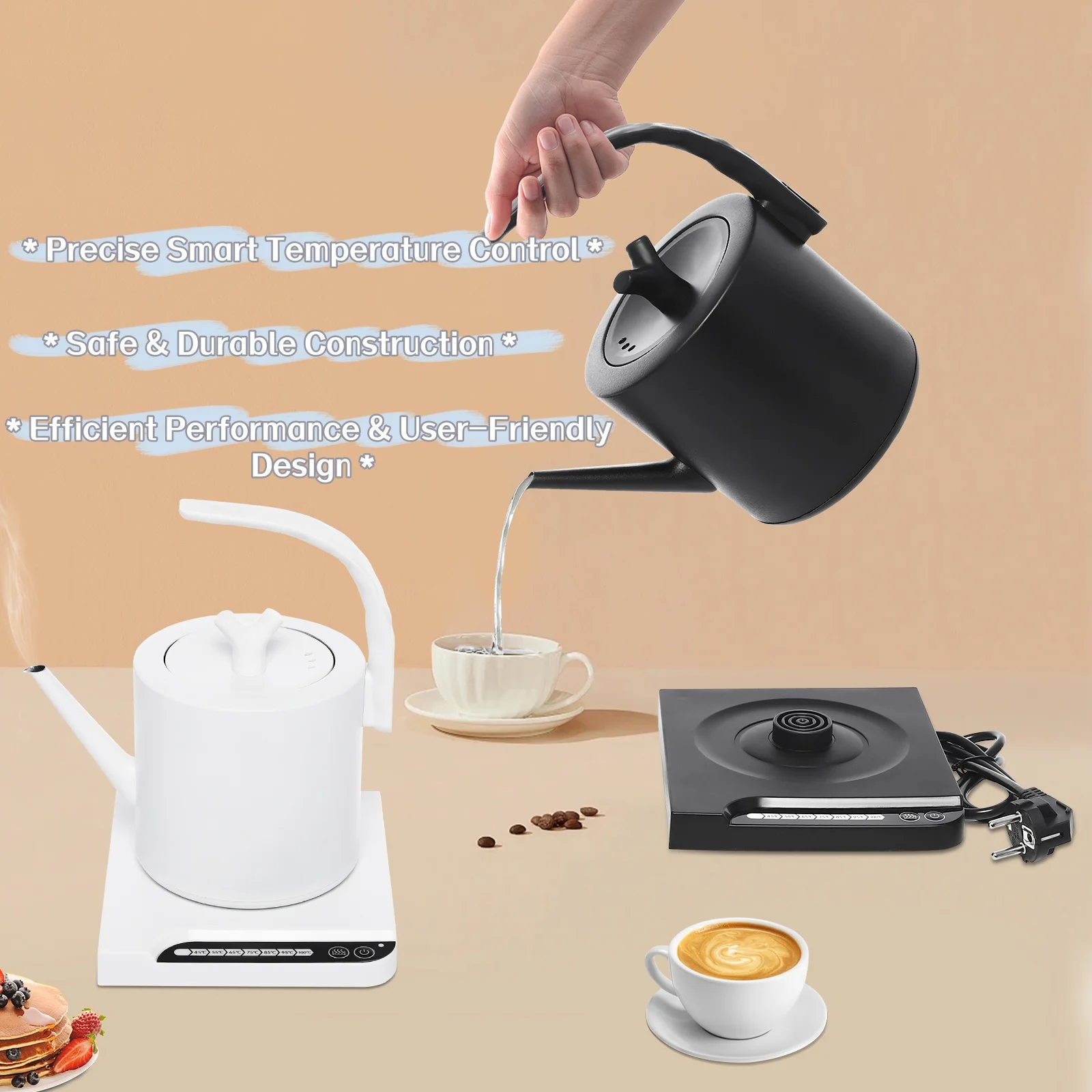 1L Wasserkocher, 220V Wasserkocher mit Sockel, intelligente Temperaturregelung, 1000W schnelles Aufheizen, für Zuhause/Büro/Hotel Image