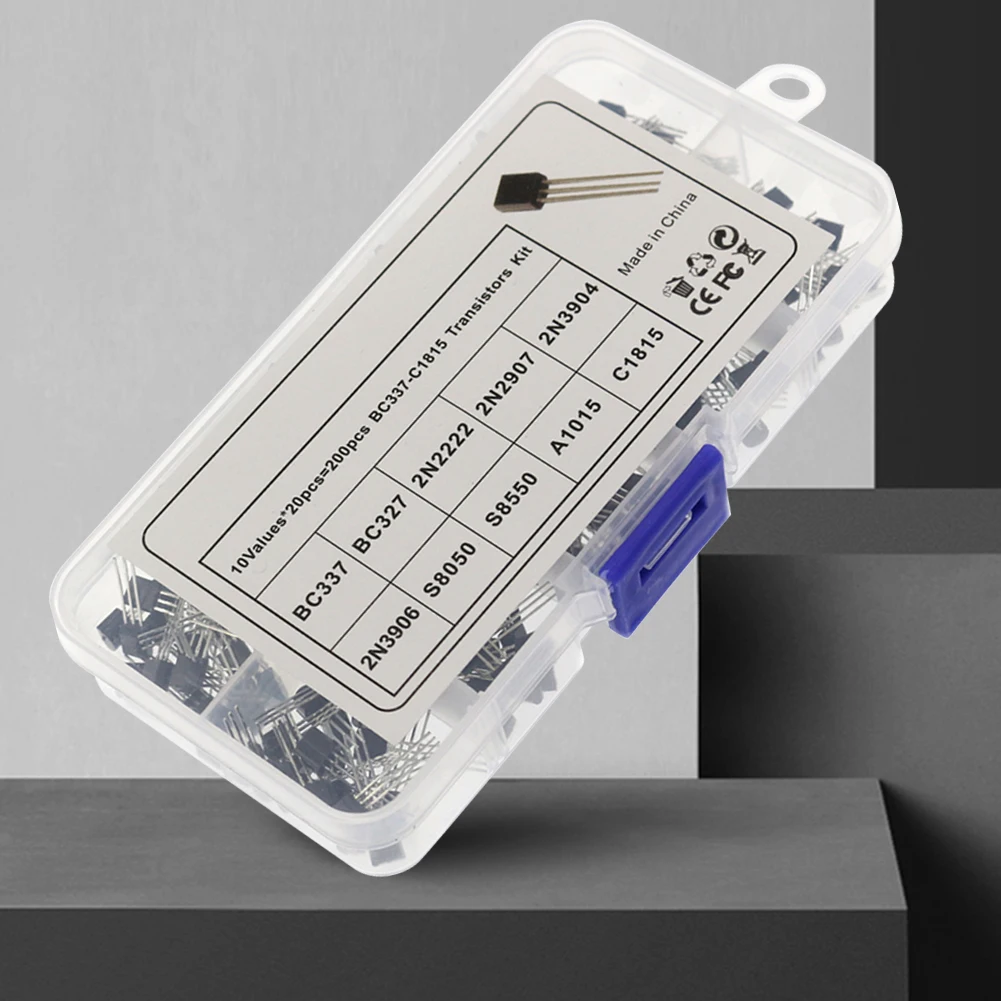 200-teiliges Transistor-Kit-Sortimentskasten, 10 Werte, TO-92 2N2222 2N2907 2N3904 2N3906 S8050 S8550 A1015 C1815 Image