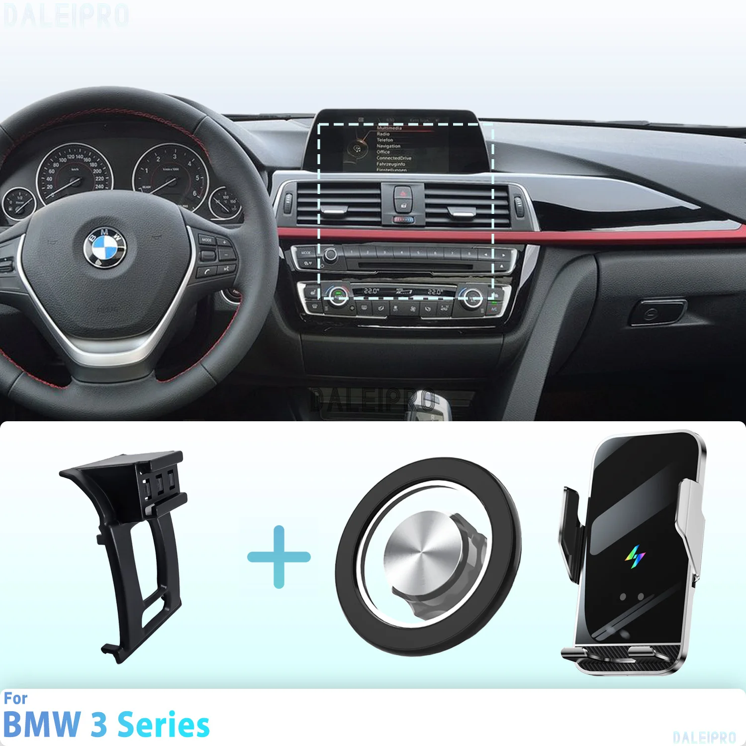 Maßgeschneidert für BMW 3er F30 F31 2013 2014–2019. Telefonhalterung, magnetische Auto-Telefonhalterung, intelligente Erkennung, kabelloses Laden Image