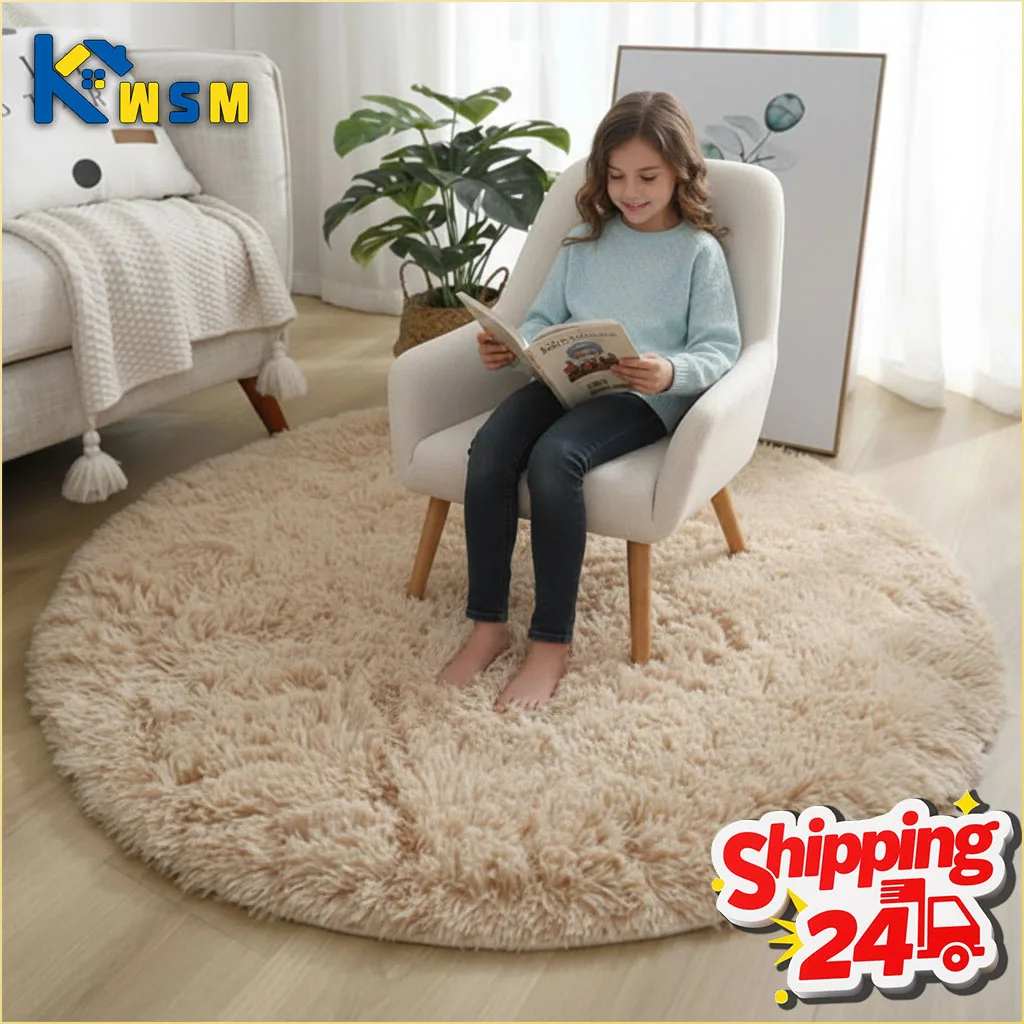 Superweicher, flauschiger, runder Teppich aus Plüsch für Wohnzimmer, Dekoration, gemütliches Schlafzimmer, Kinderzimmer, Kinderzimmer, Zuhause, Bodenmatte, dekorativ Image