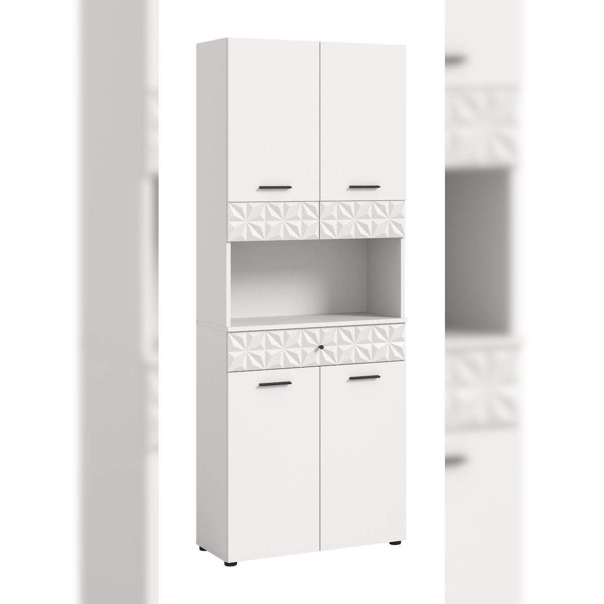 Ebuy24 Prisma Hochschrank Bad 4 Türen, 1 Schublade, 1 Regal Weiß. Image