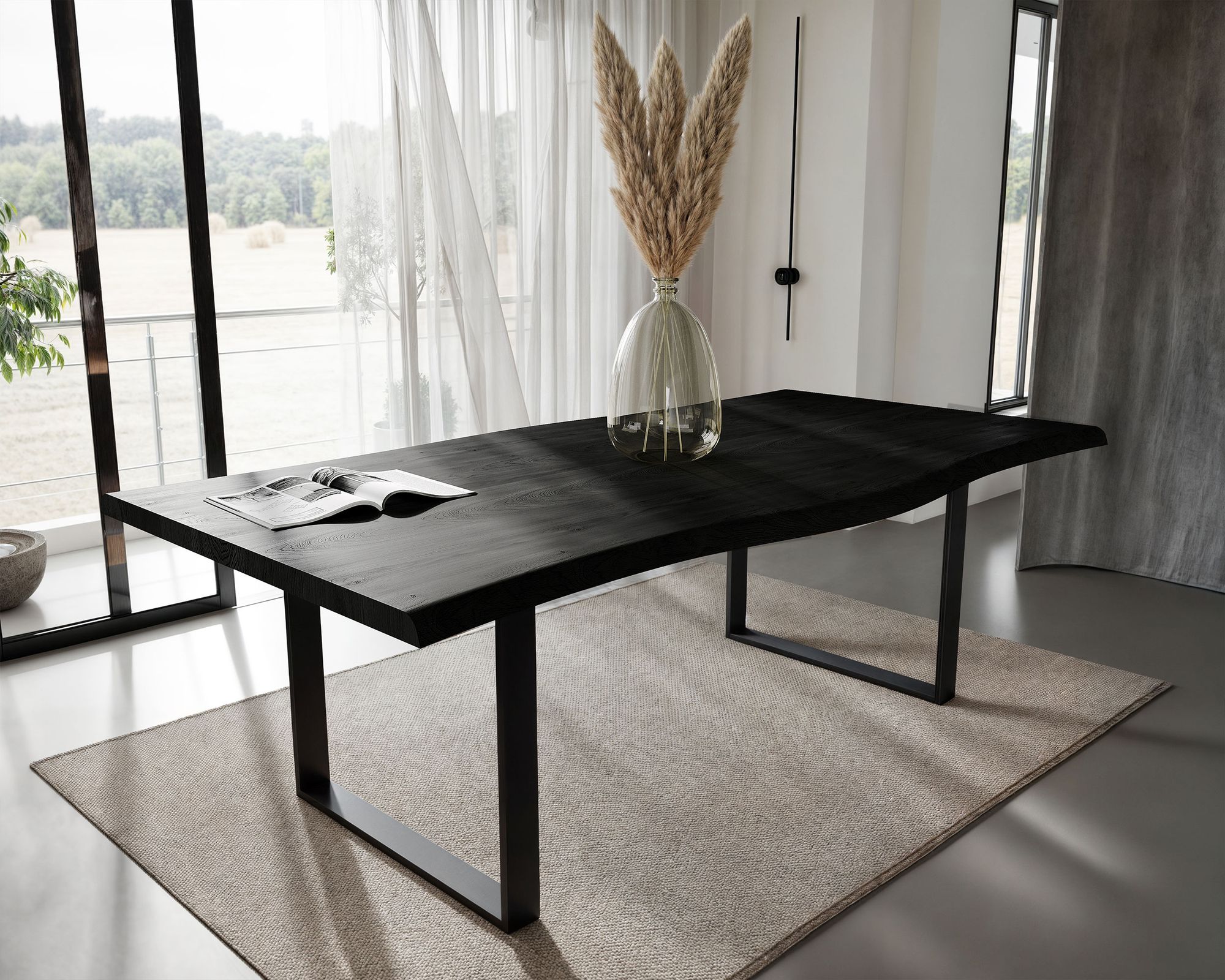BlackWood »Table4YOU Amarillo Black Edition« Wildeiche Massivholztisch gedrehte Kante / Wildeiche schwarz / 6 cm / 220x100 cm Image