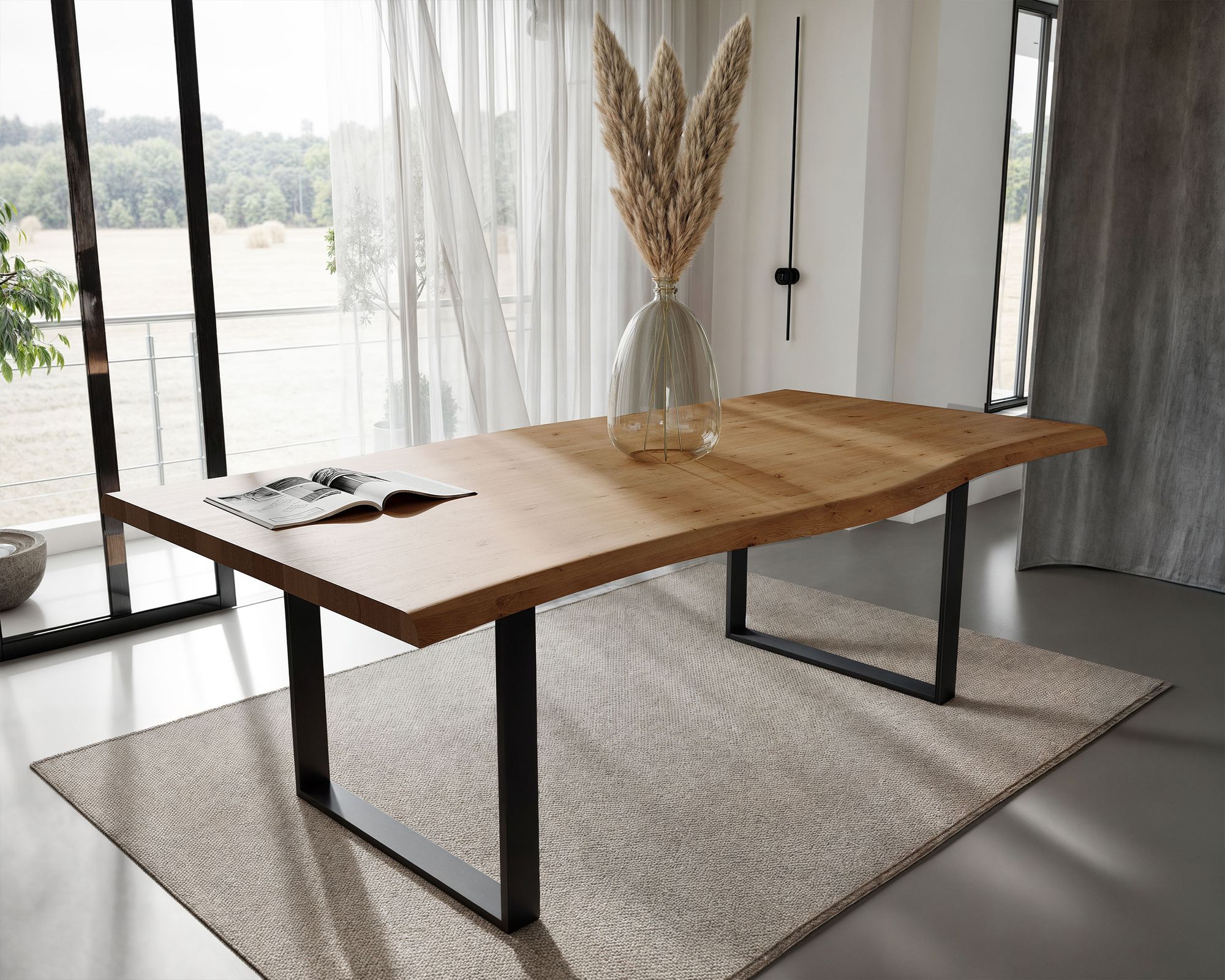 BlackWood »Table4YOU Amarillo« Wildeiche Massivholztisch gedrehte Kante / Wildeiche natur / 6 cm / 240x100 cm Image
