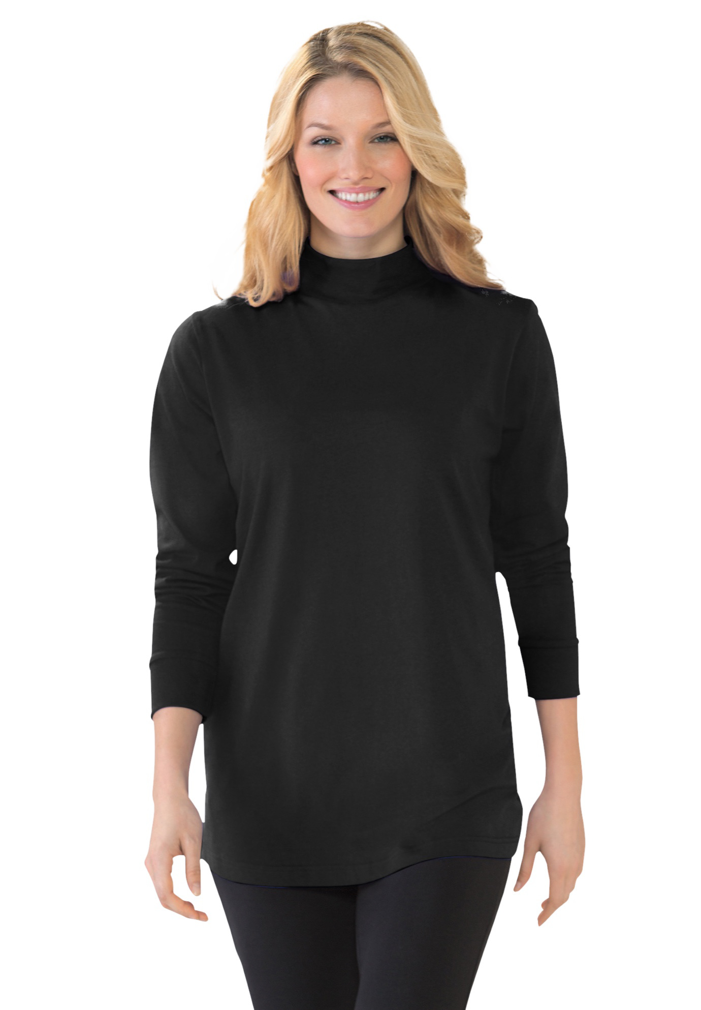 Plus Size Women's Perfect Long-Sleeve Mockneck Tee by Woman Within in Black (Size L) Shirt
