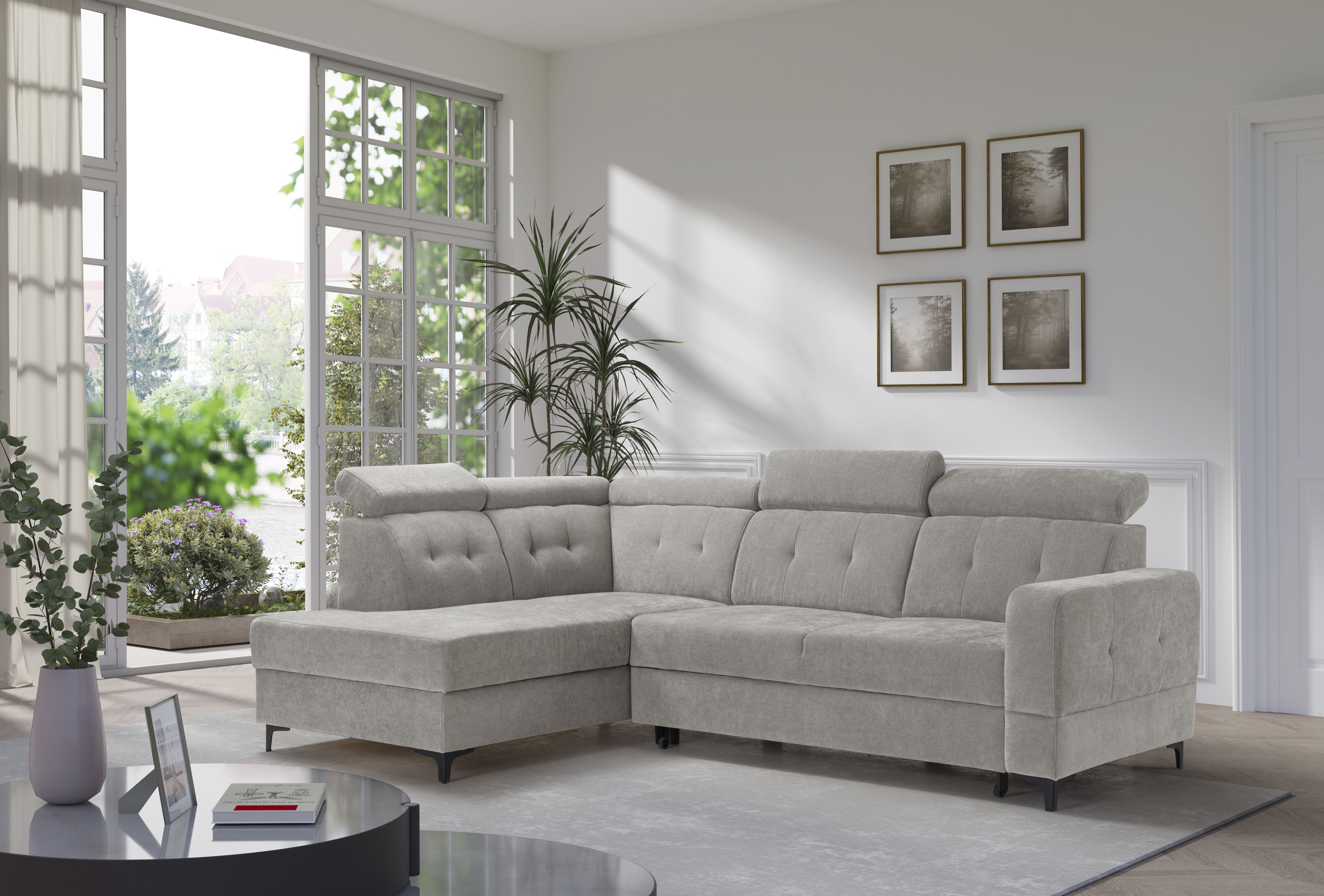 Ecksofa EXXPO - SOFA FASHION "Monte, Kopfteile verstellbar, optional mit Bettfunktion & Bettkasten", sand, B:254cm H:100cm T:182cm, Sofas, Ecksofa, L- Form, mit Kopfteilverstellung, optional Bettfunktion und Bettkasten