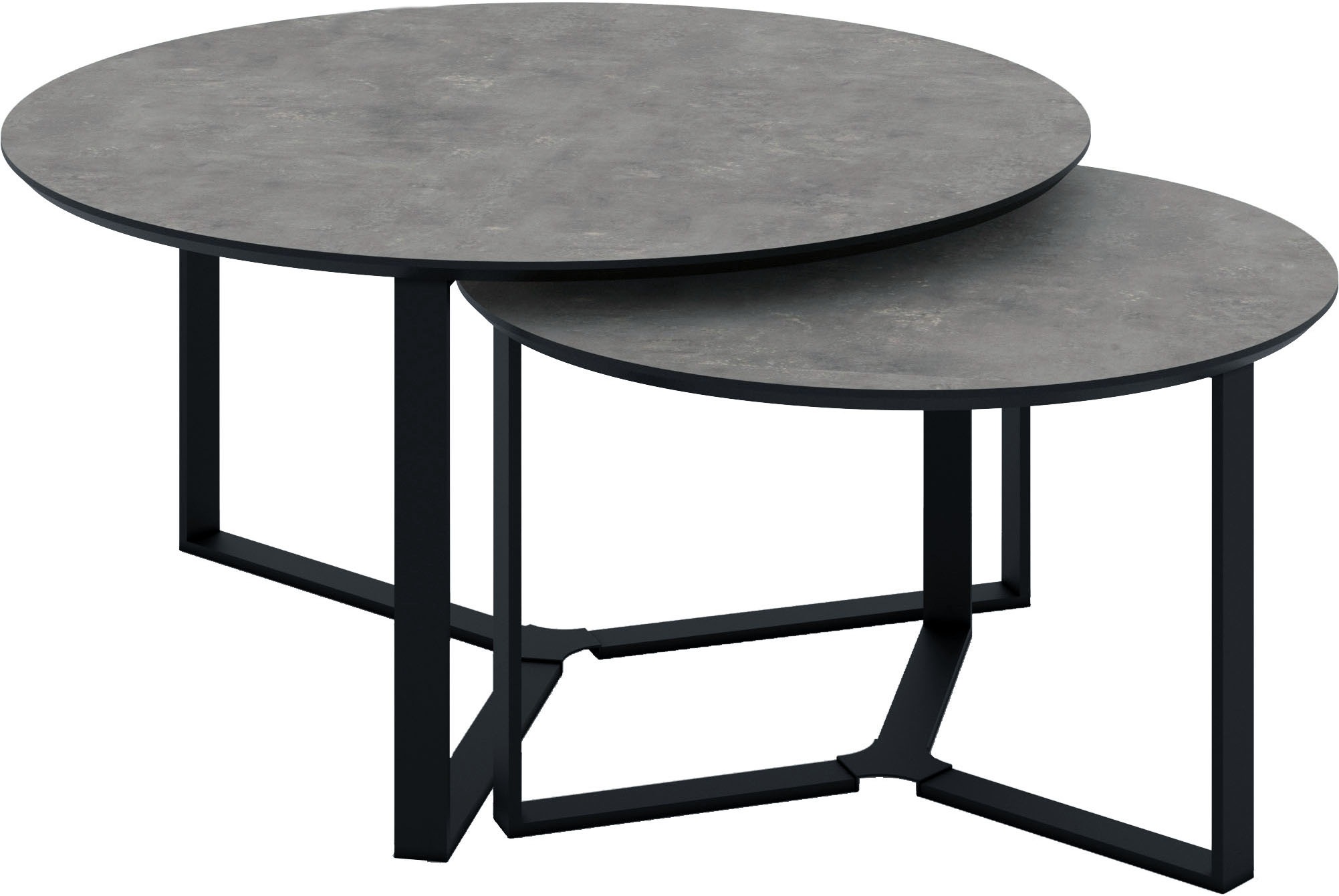 Couchtisch HELA "MASSA", betonoptik dunkel, schwarz, schwarz, betonoptik dunkel, B/H/T: 45cm, Betonoptik dunkel/Schwarz, Tische, Couchtisch, 2er Set, Gestell rechteckig, Melamin mit Schweizer Kante