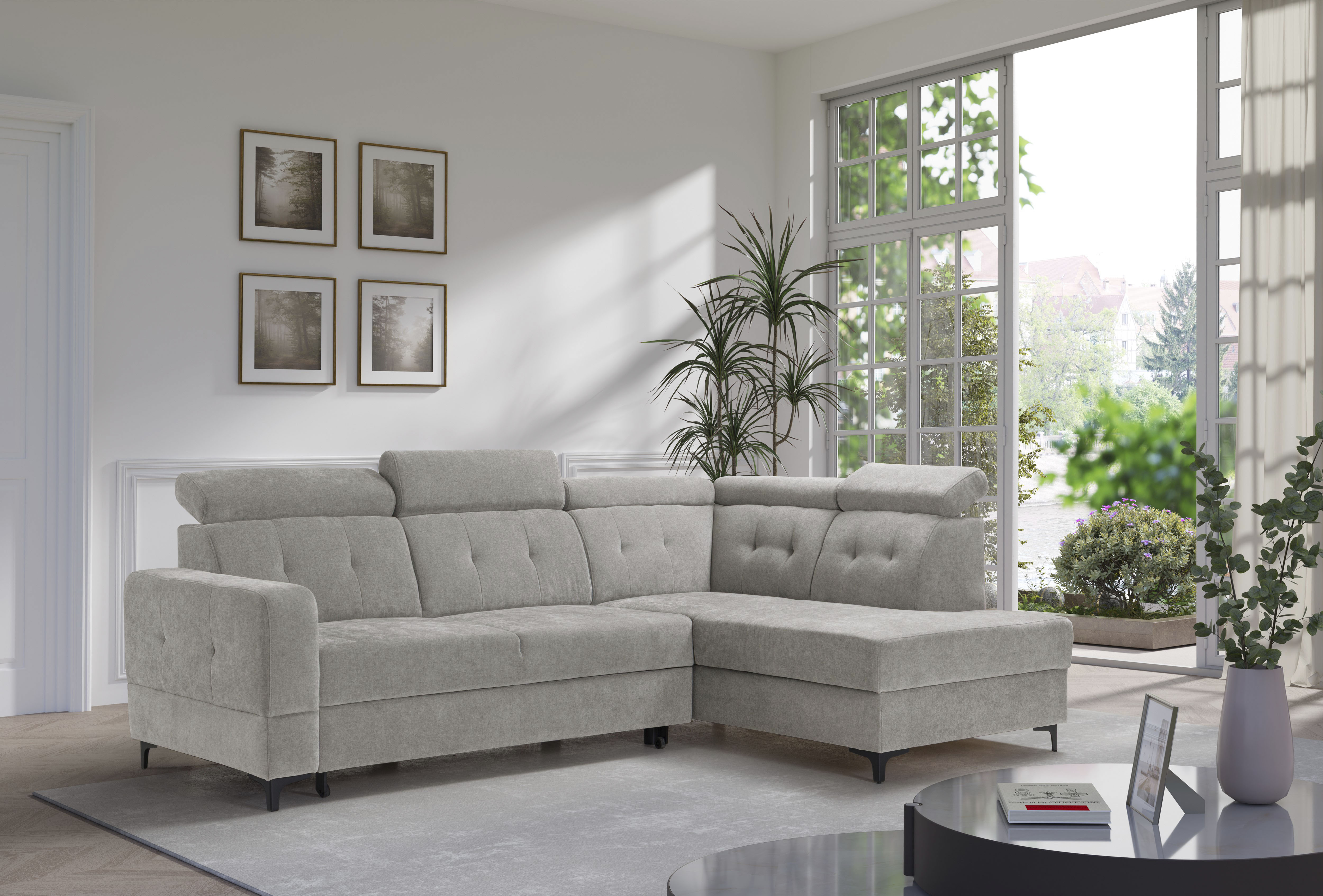 Ecksofa EXXPO - SOFA FASHION "Monte, Kopfteile verstellbar, optional mit Bettfunktion & Bettkasten", sand, B:254cm H:100cm T:182cm, Sofas, Ecksofa, L- Form, mit Kopfteilverstellung, optional Bettfunktion und Bettkasten