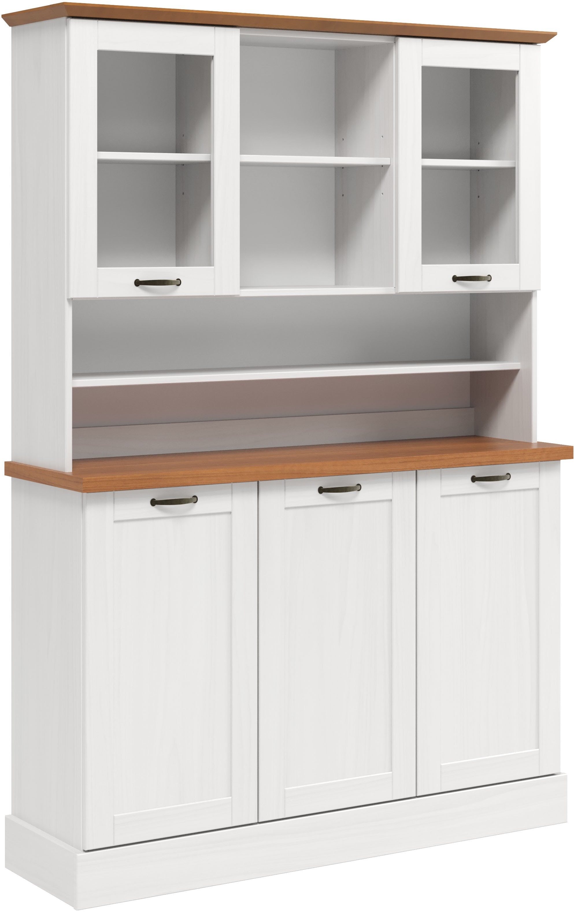 Küchenbuffet HOME AFFAIRE "Teramo", weiß, honig, B:126,6cm H:181,5cm T:37cm, Massivholz, Schränke