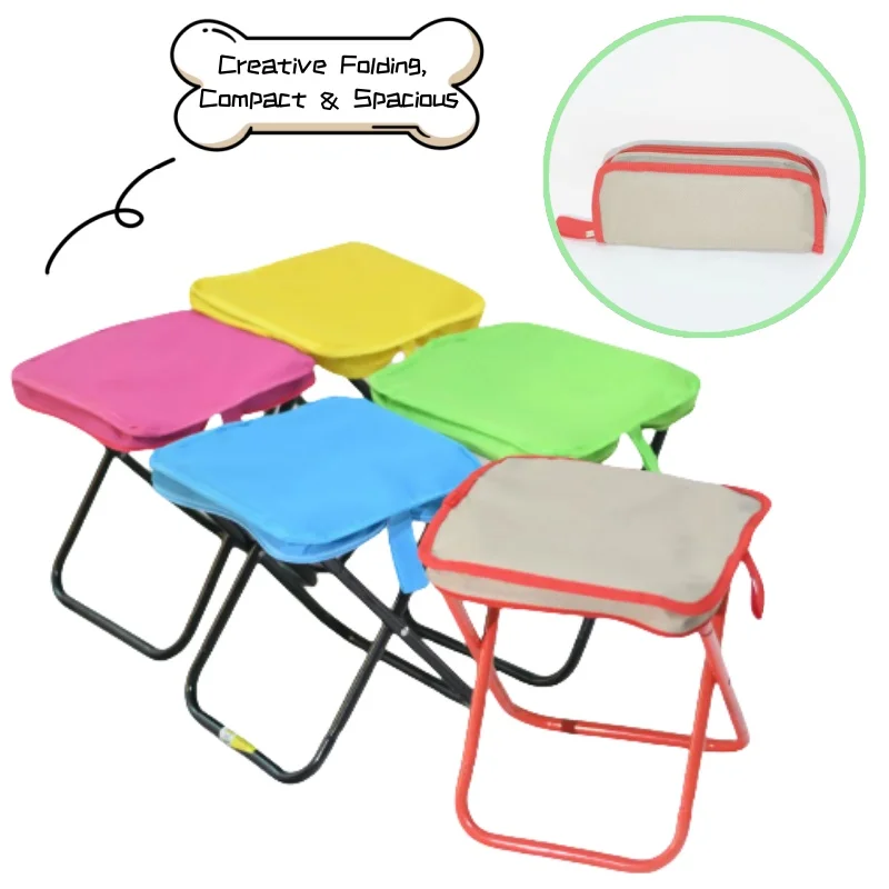 Faltbarer Mini-Klapphocker mit Tragetasche, leichter Outdoor-Stuhl, kreatives Federmäppchen-Design für Camping, Strand, Angeln