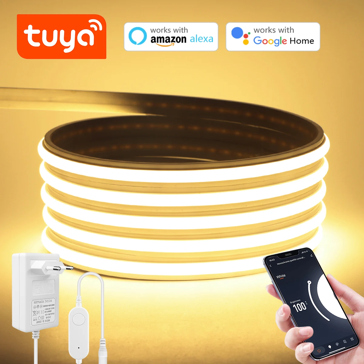 Premium-Neon-LED-Lichtleiste aus echtem Silikon, 24 V, Tuya Smart WiFi APP, Alexa-Steuerung, selbstklebendes Klebeband, schneidbar | Hell | Wasserdicht