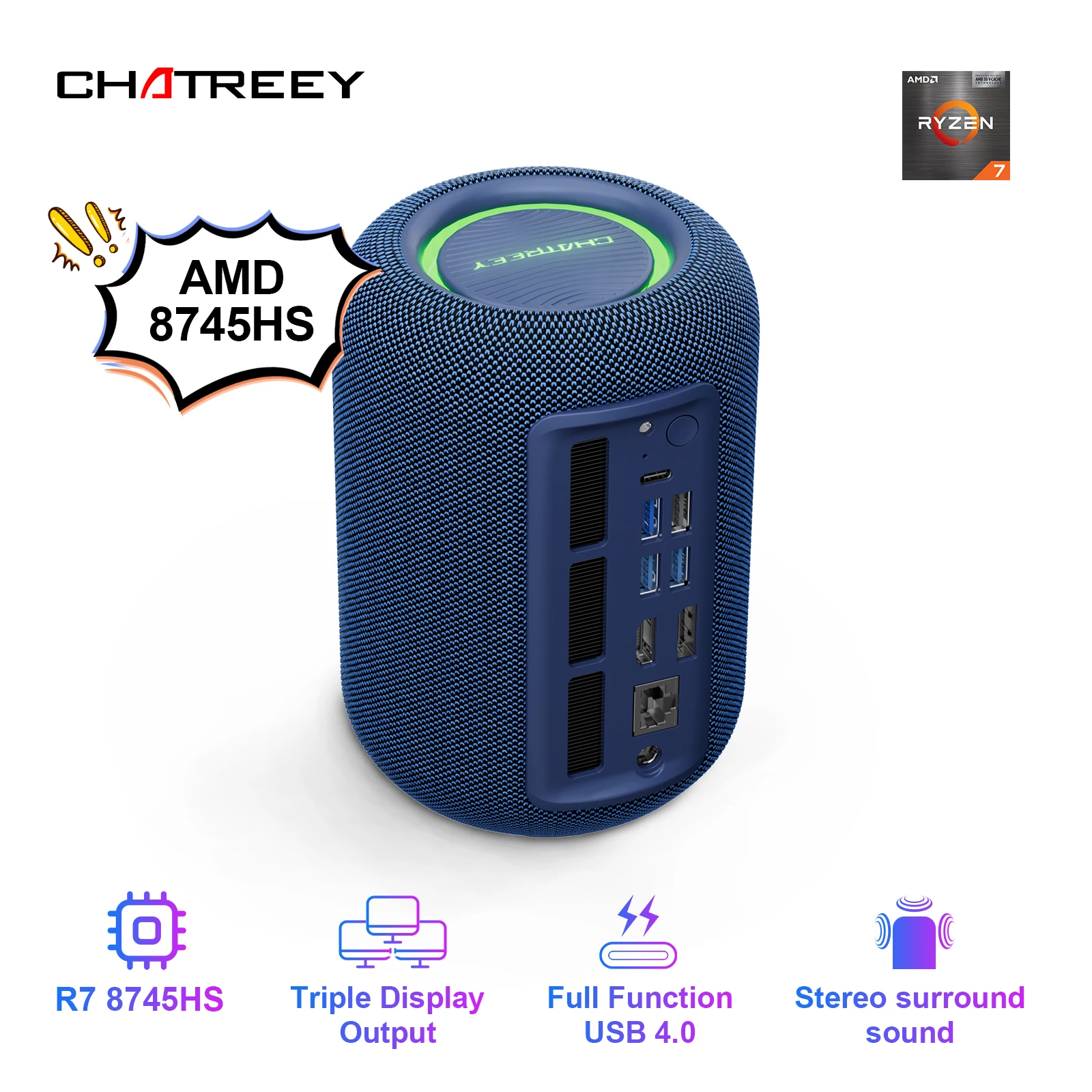 Chatreey Mini PC R7 8745HS Gaming Desktop Computer with WiFi 6/Bluetooth 5.2/HDMI/USB 4