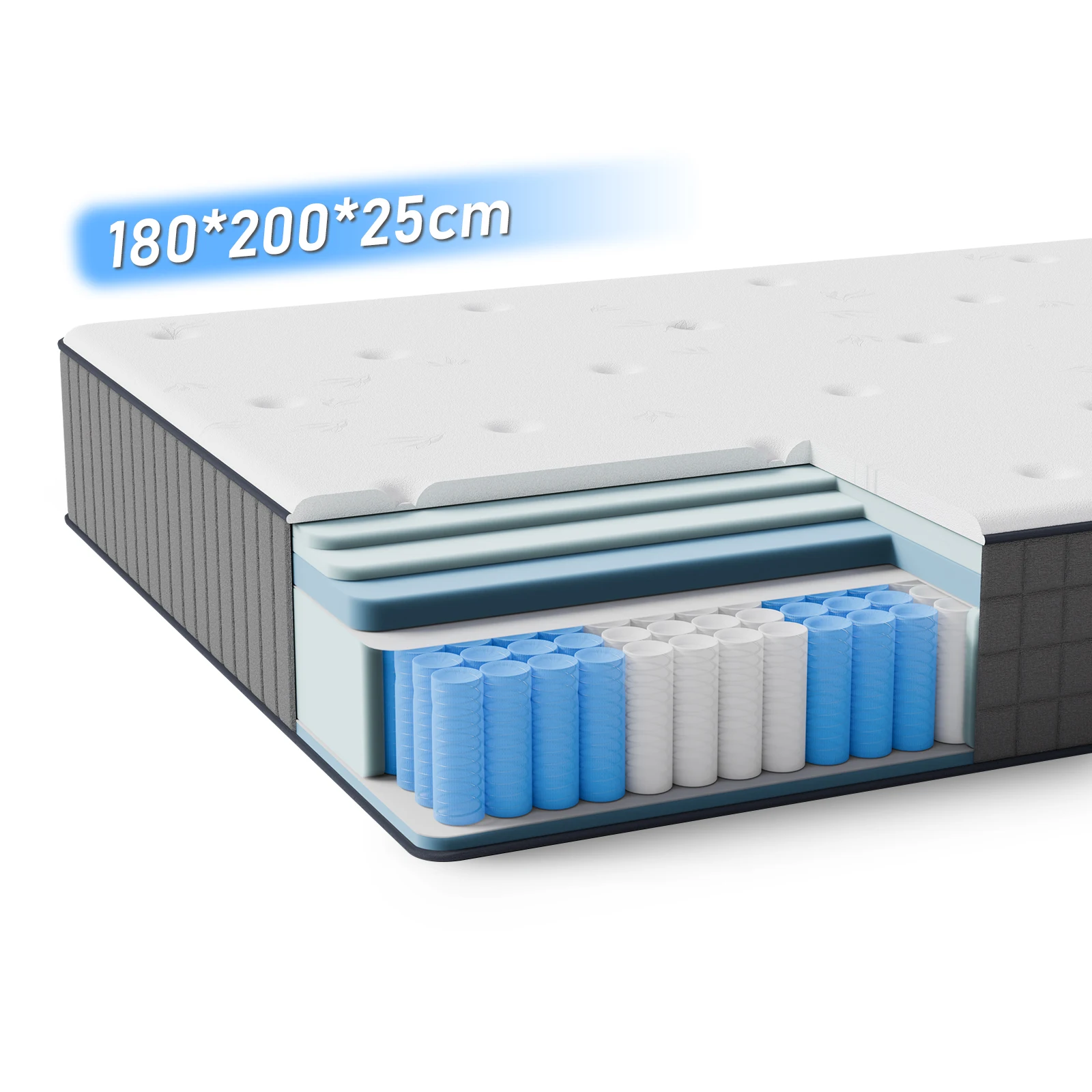 Taschenfederkernmatratze 180×200×25cm H3 - 7-Zonen mit Diatomenschaum & orthopädischem Support Image