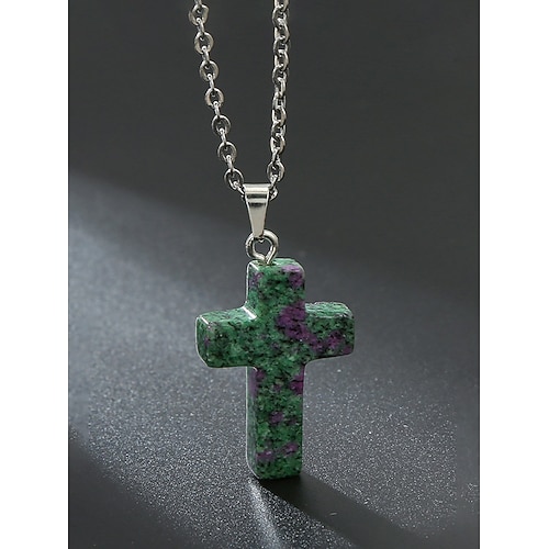 Collana con ciondolo a croce in pietra naturale natalizia da uomo, disponibile in più colori, design elegante e alla moda, perfetta come regalo per le feste