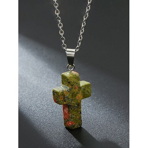 Collana con ciondolo a croce in pietra naturale natalizia da uomo, disponibile in più colori, design elegante e alla moda, perfetta come regalo per le feste
