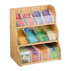Relaxdays Tee Organizer, 12 Fächer, Bambus, HBT: 36x31x19 cm, Tee & Kaffeepads, Teebeutelbehälter mit Trennwänden, natur Image