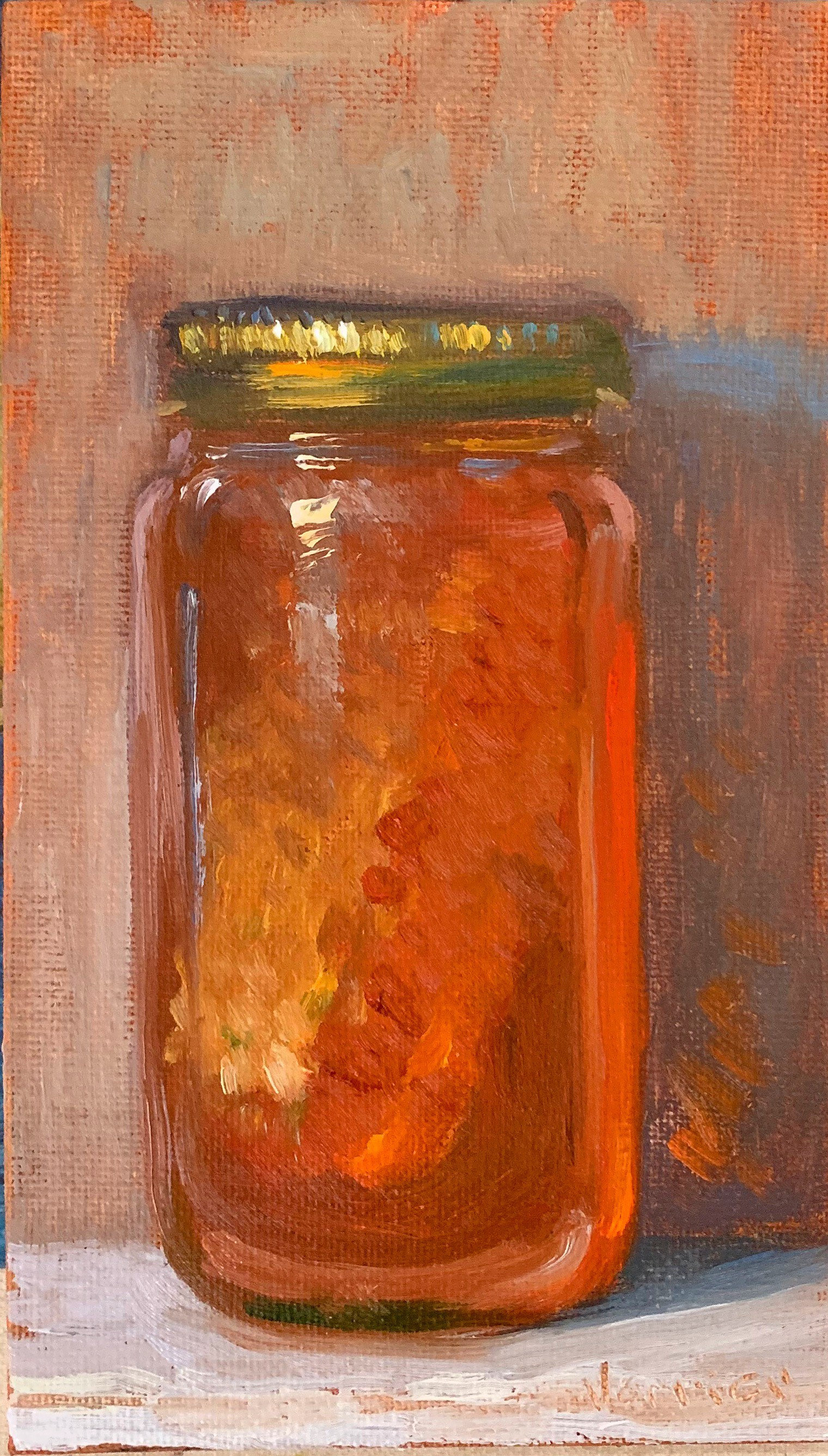 Barattolo di miele - NOAH VERRIER Dipinto originale a olio di natura morta, stampa artistica firmata