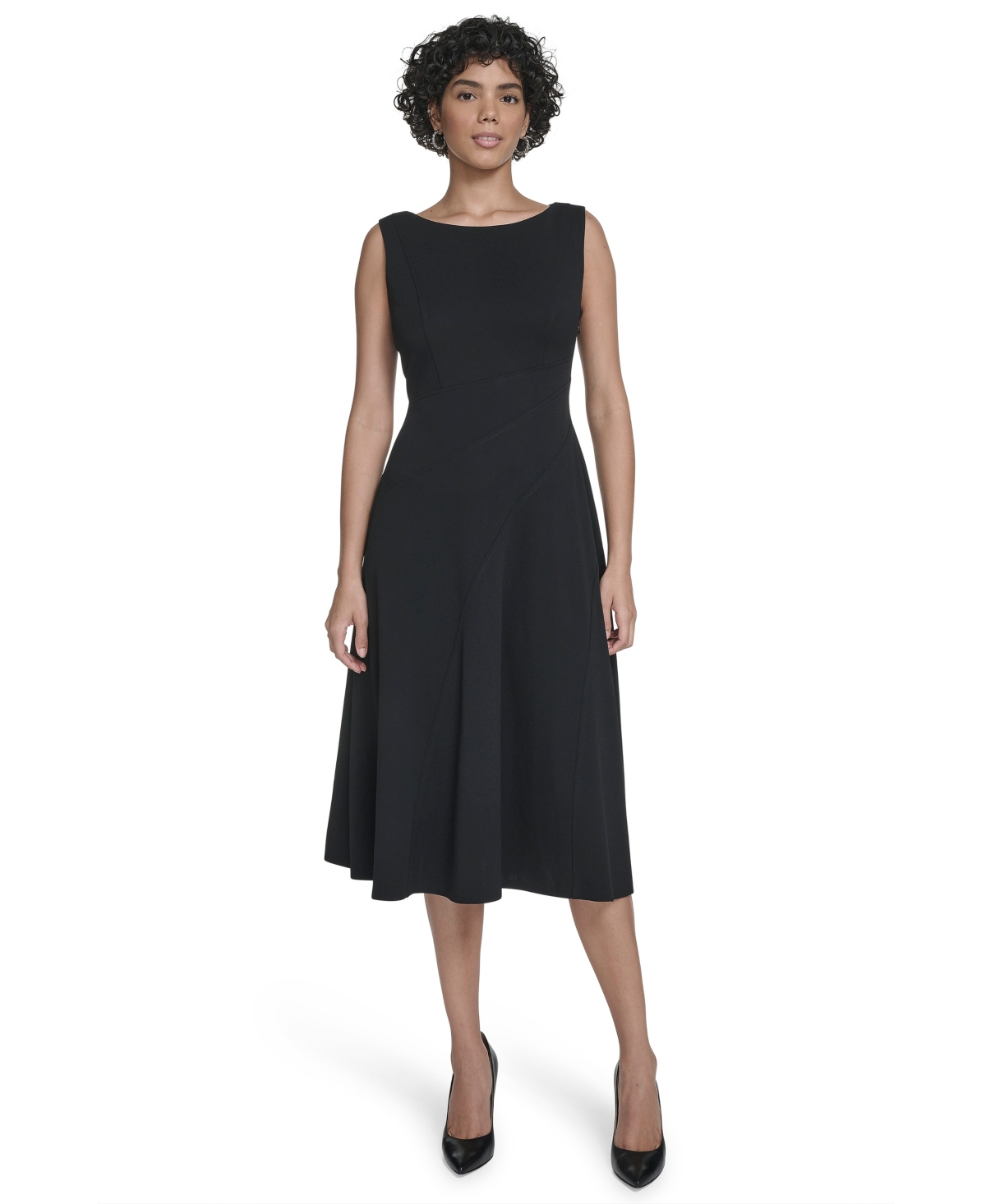 Calvin Klein Women's Seamed Boat Neck Midi Dress - Black