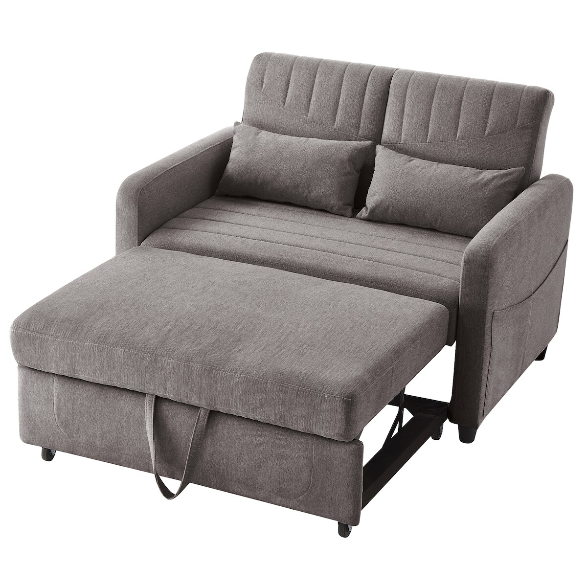 OKWISH Zweisitzer Ausziehsofa 114x77x82 cm, 3-fach verstellbare Rückenlehne, Baumwoll-Leinen-Stoff, Hochdichter Schaum, Holz-Metallgestell, Grau Image
