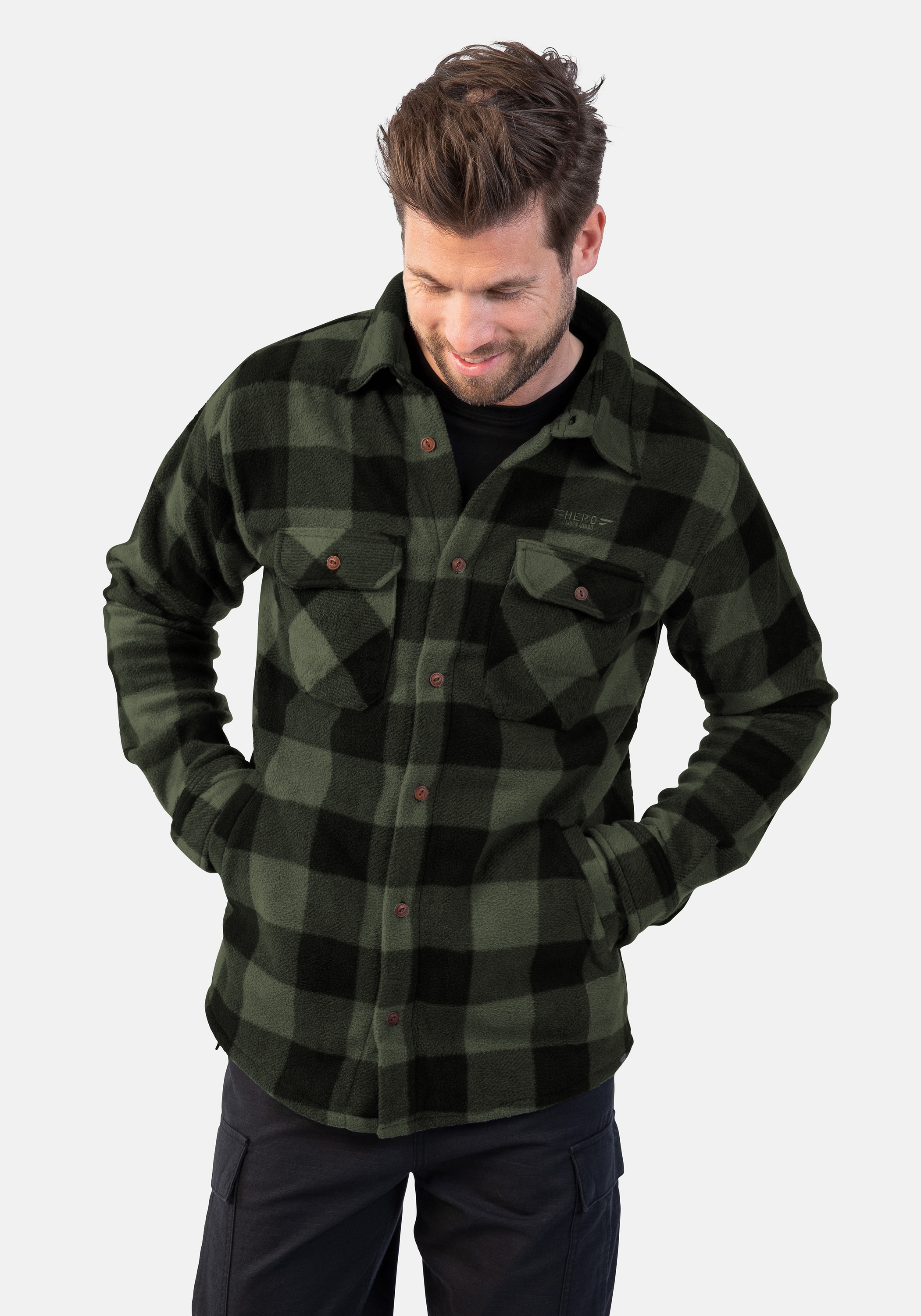 Fleecehemd HERO BY JOHN MEDOOX "HENDRIX Fleecehemd", Herren, Gr. M, US-Größen, grün (grün check), Fleece, 100% Polyester, regular fit, Hemden, Regular Fit Casual Fleece für Herren