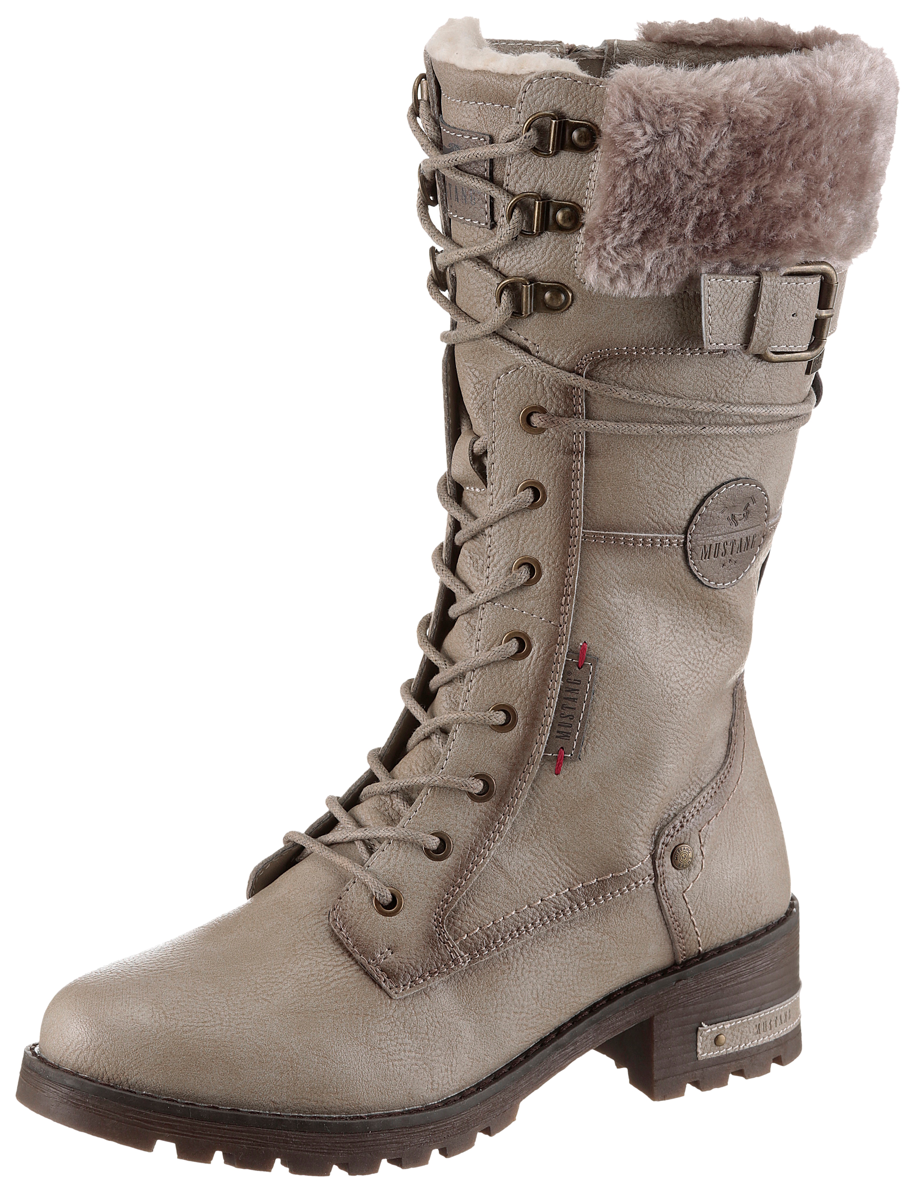 Winterstiefel MUSTANG SHOES "Haukea", Damen, Gr. 37, Normalschaft, beige, Lederimitat, Textil, used, Schuhe Winterstiefel, Snowboots, Winterstiefel mit TEX-Membrane