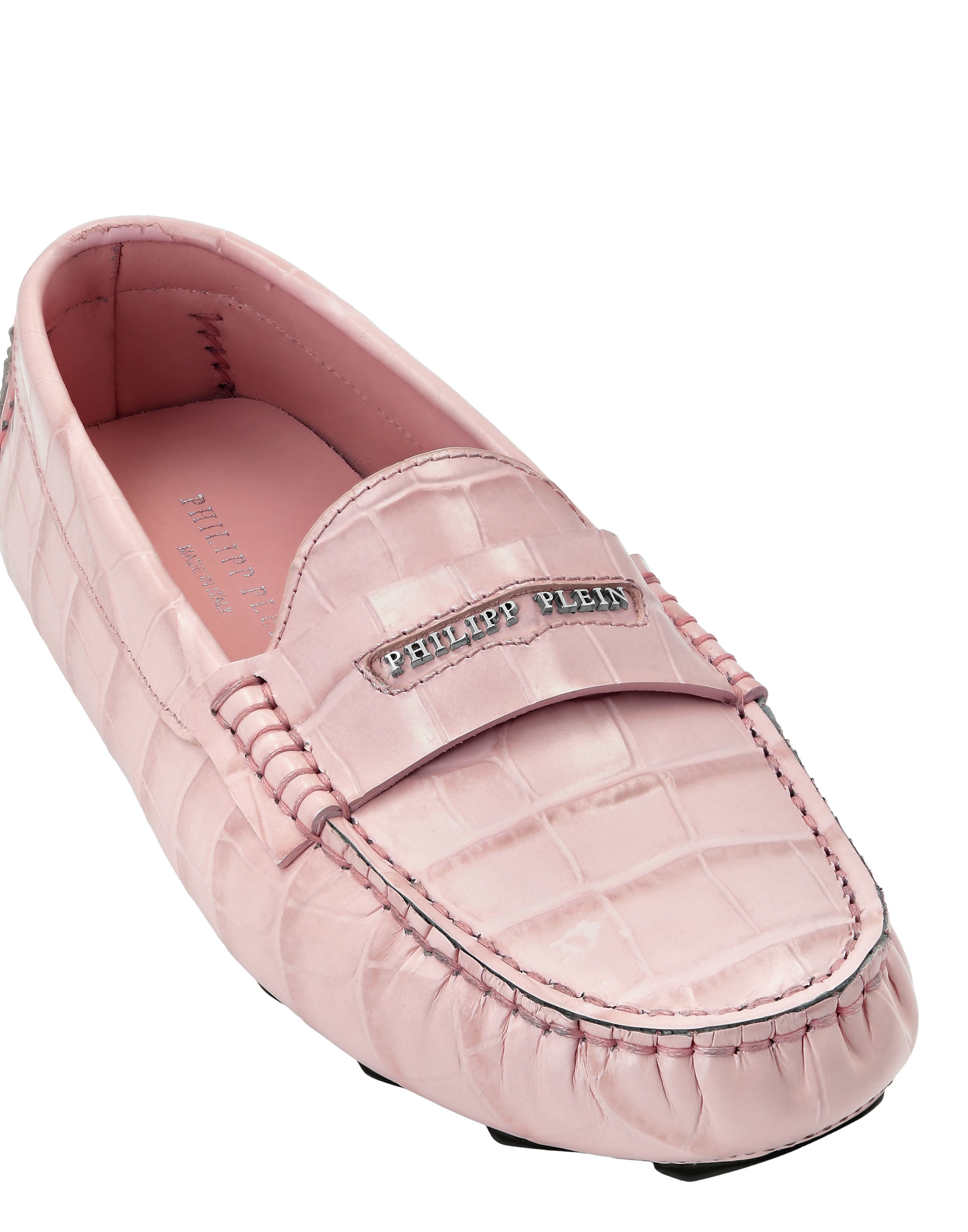 Mokassin PHILIPP PLEIN "Crocco Print", Damen, Gr. 40, Normalschaft, 03, rose, pink, Schuhe Mokassin