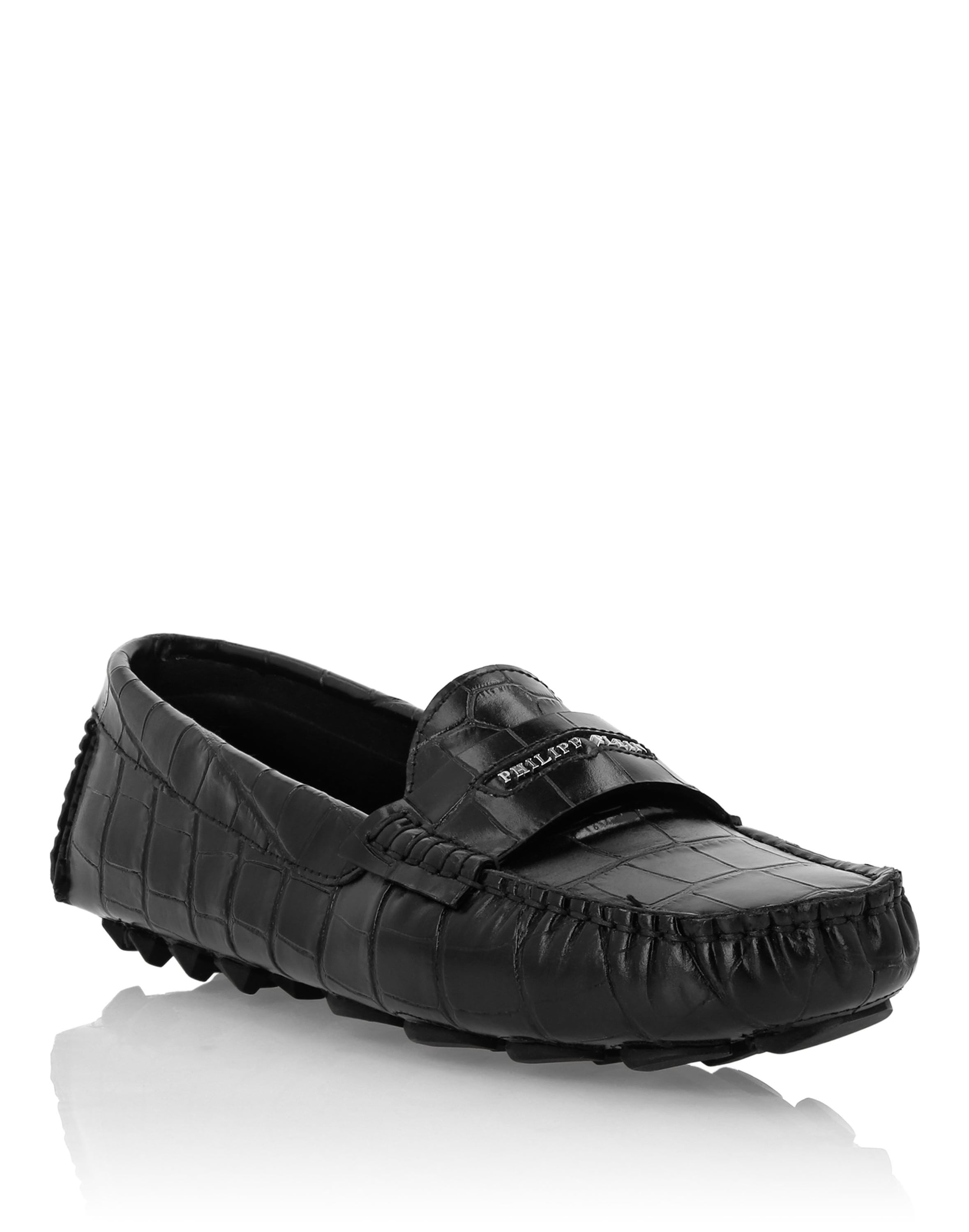 Mokassin PHILIPP PLEIN "Crocco Print", Damen, Gr. 38, Normalschaft, 02, schwarz, Schuhe Mokassin