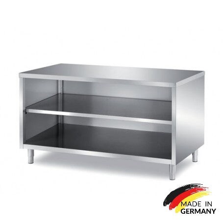 VM Europa Edelstahl Arbeitsschrank offen, mit Zwischenboden - alle Größen montiert: 160 x 60 cm / ohne Aufkantung / fertig montiert Image