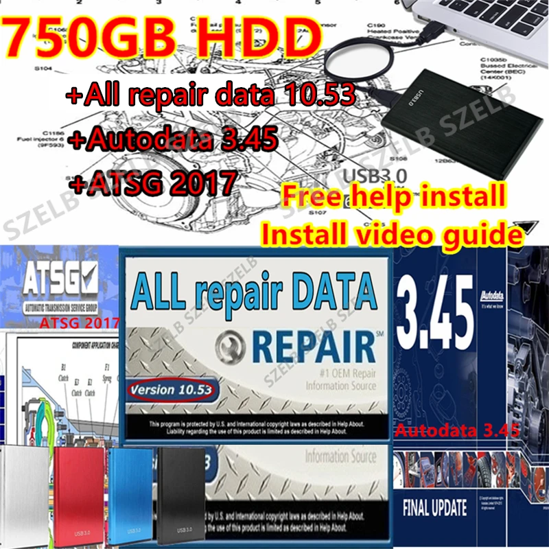 750 GB Festplatte mit allen Reparaturdaten 10,53 + Autodata 3,45+ Atsg 2017 3-in-1-Autoreparatursoftware Aldata-Software mit Verdrahtungsdiagramm Image