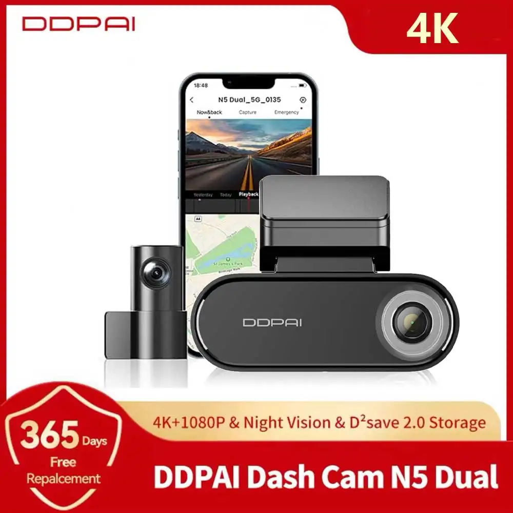 DDPAI 4K Dash Cam N5 Dual Vorne und Hinten 4K Auflösung Dash Kamera Auto DVR Al Basis Radar NightVIS ADAS GPS 5G WIFI Auto recorder