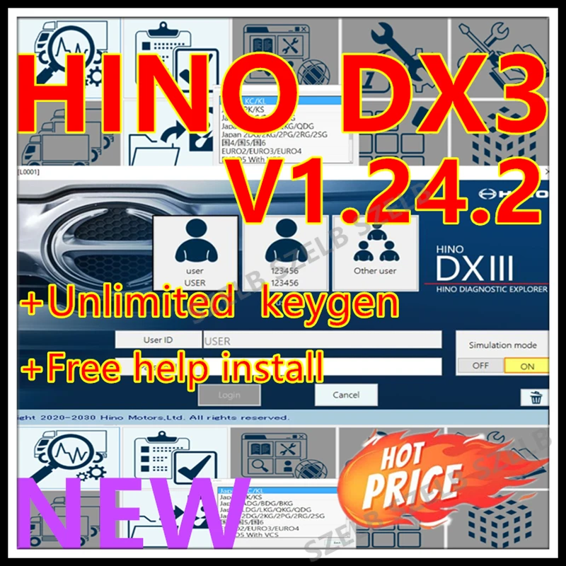 2025 heiß, Diagnosesoftware Hino Diagnostic EXplorer 3 – Hino DX3 V1.24.2+ Keygen Unlimited + kostenlose Installation LKW-Reparaturwerkzeug Image