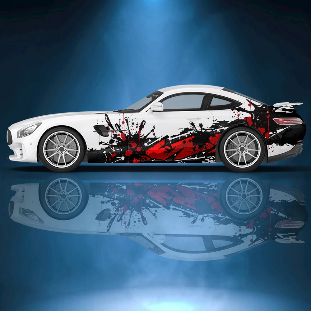 Abstrakte Streifen mit Splash-Tinte, Auto-Seitenaufkleber, Vinylpapier, Rennzubehör, Wickeldesign, einheitlicher Vektor, abstrakter bedruckter Aufkleber Image