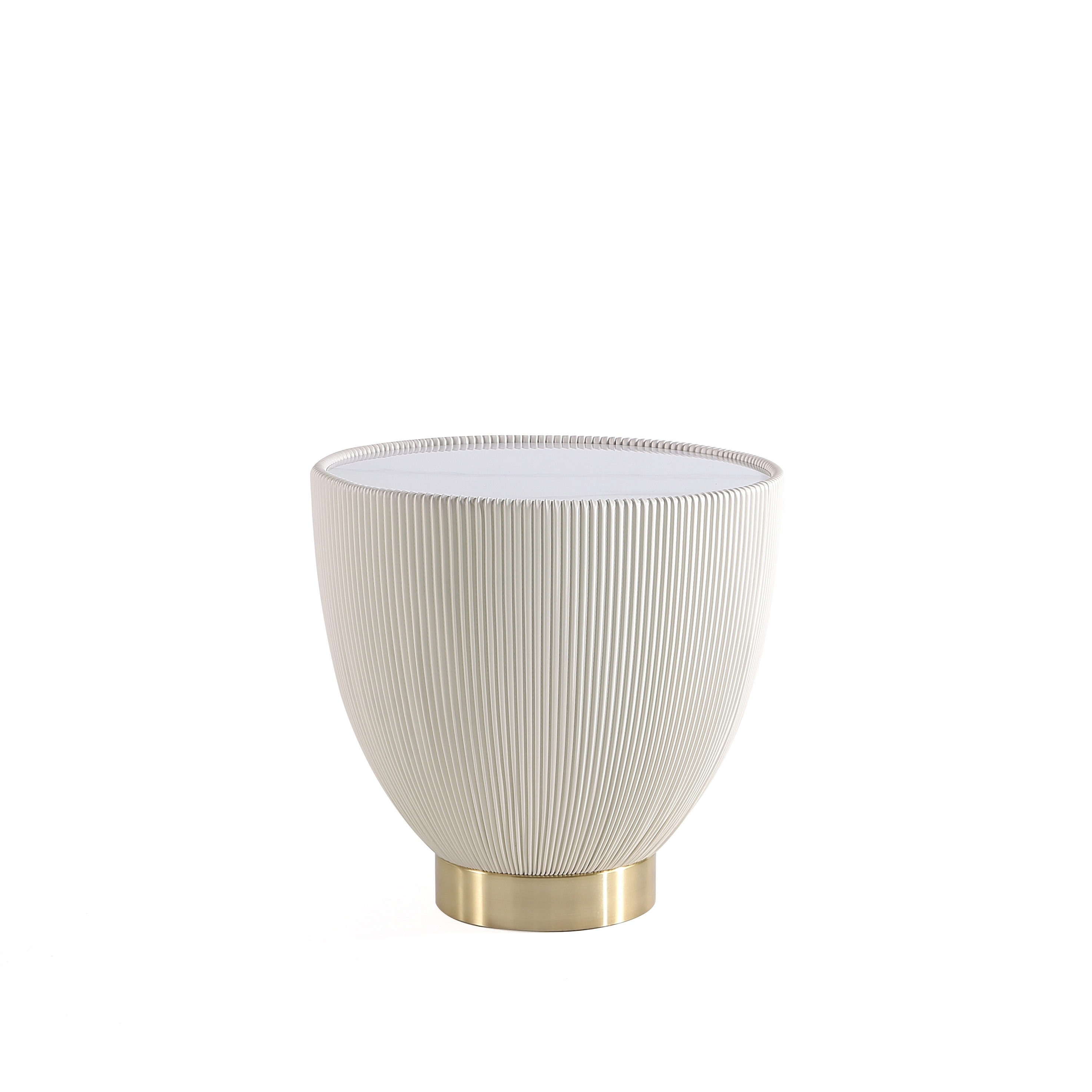 Anderson Sintered Stone Top Upholstered End Table in Cream,Sculptural Geometric Table with Bold Asymmetrical Design