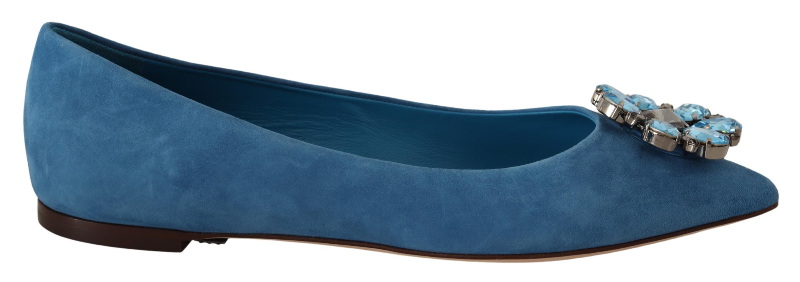 Dolce & Gabbana Damen Blaue Wildleder Kristall Slipper Flats Schuhe