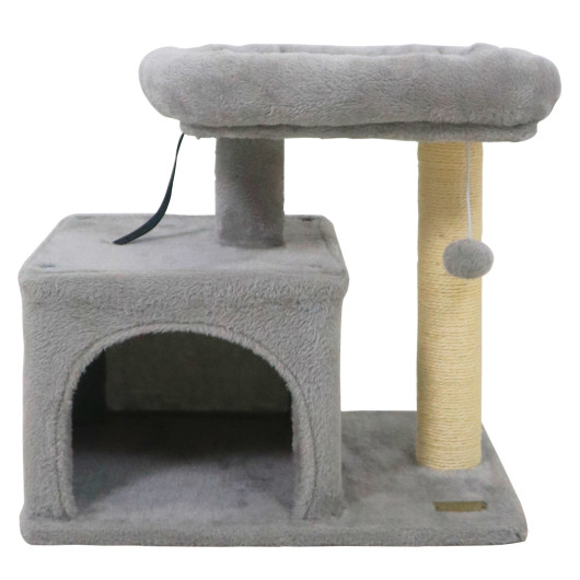Costway Small Cat Tree with Large Padded Plush Perch for Indoor Cats-Light Gray