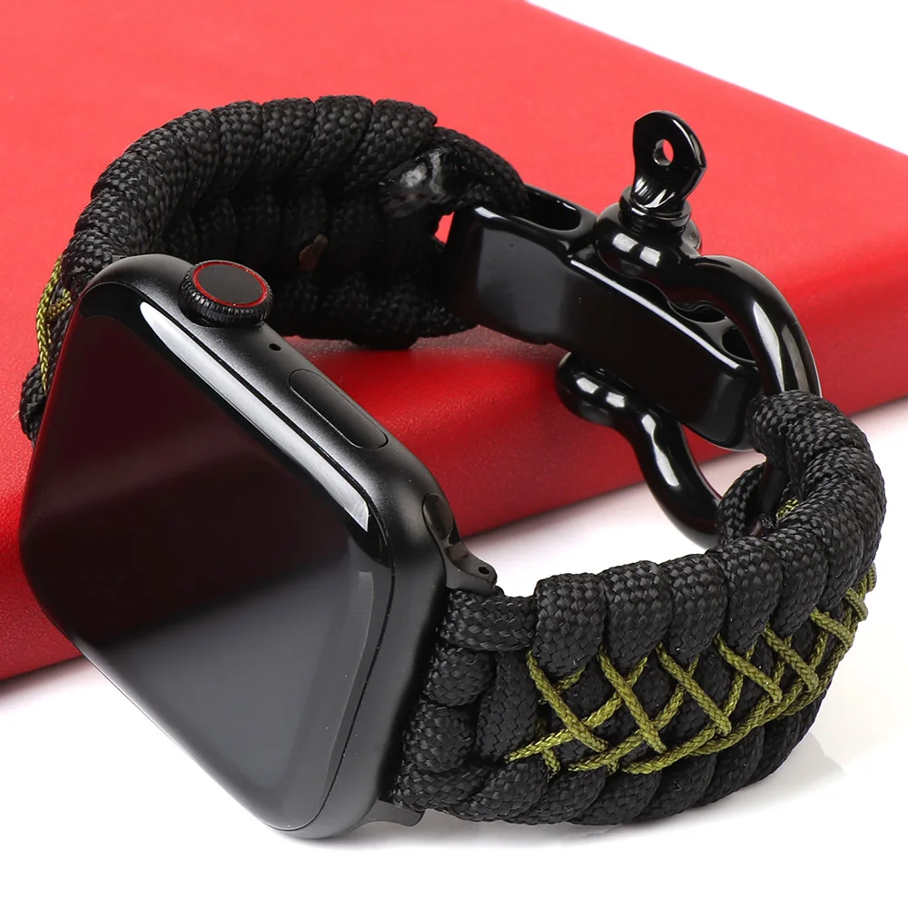 Outdoor-Seilband für Apple Watch 49 mm, 46 mm, 45 mm, 44/42/41/40 mm, schwarzes Metallschnallenarmband, iWatch Ultra 2/3 SE 11 10 9 8 7 6 5 4 Image
